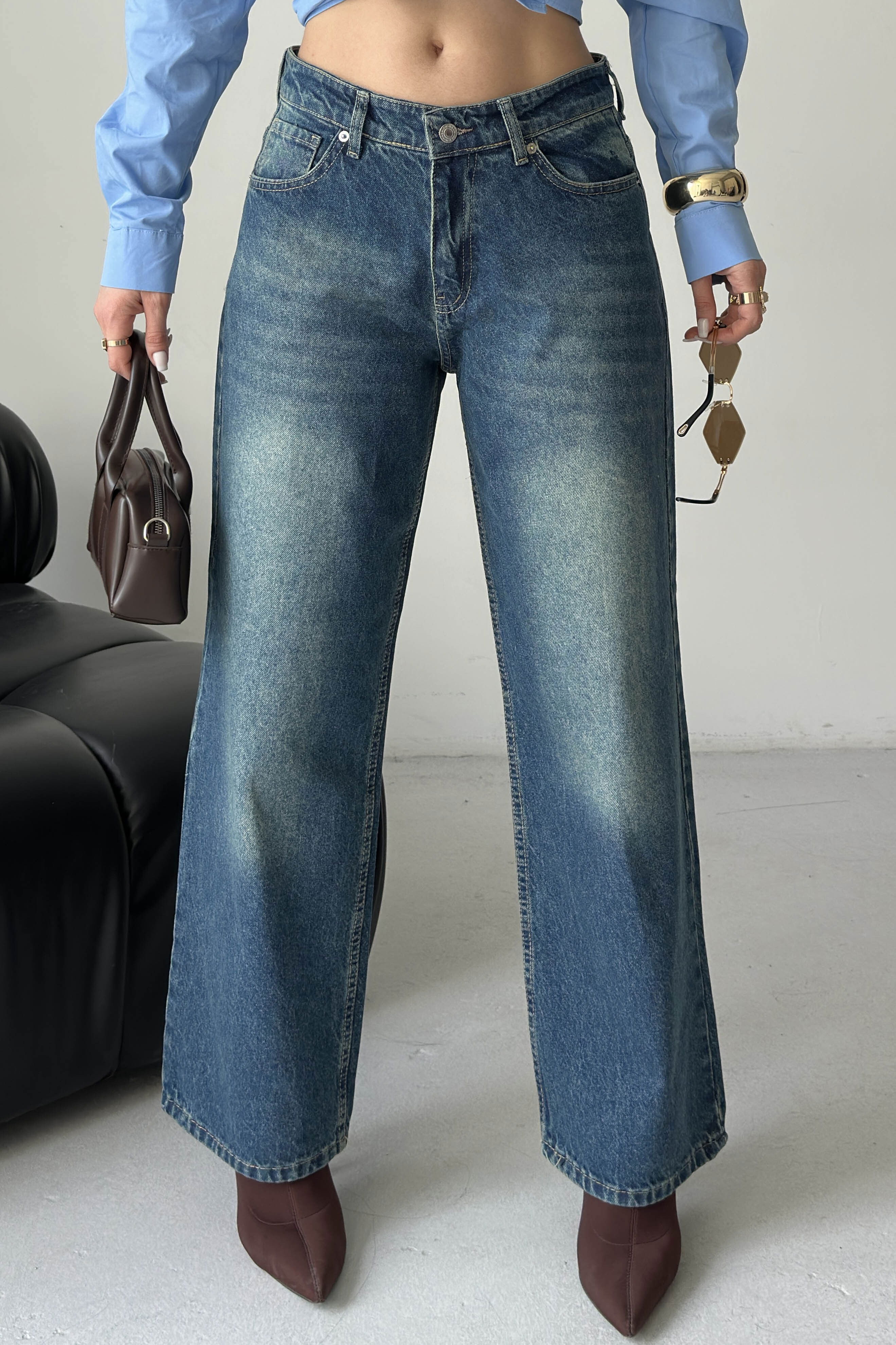 Bıyıklı Baggy Kot Pantolon - 28281-YESIL-TINT-YIKAMA - 4