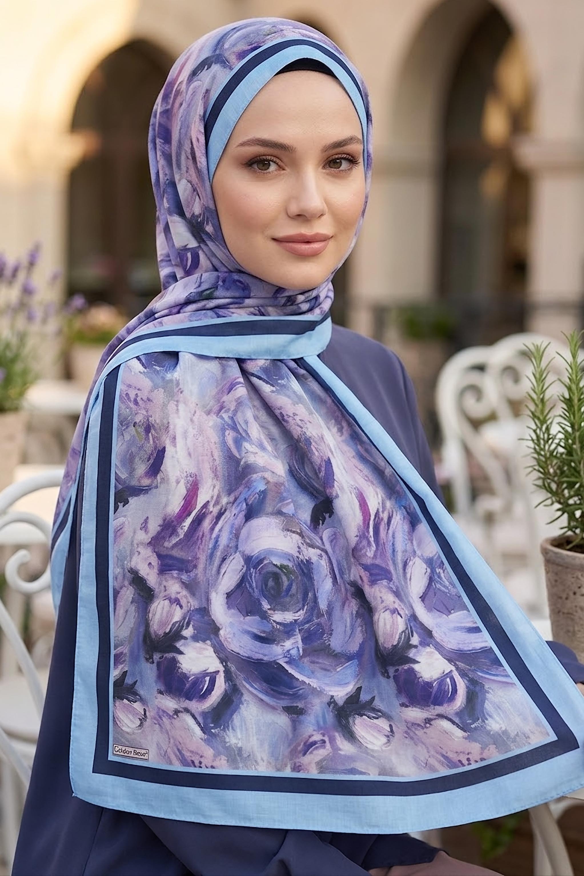 Bloom Flowers İtalyan İpek Şal Bebe Mavi - 28736-BEBE-MAVI - 1