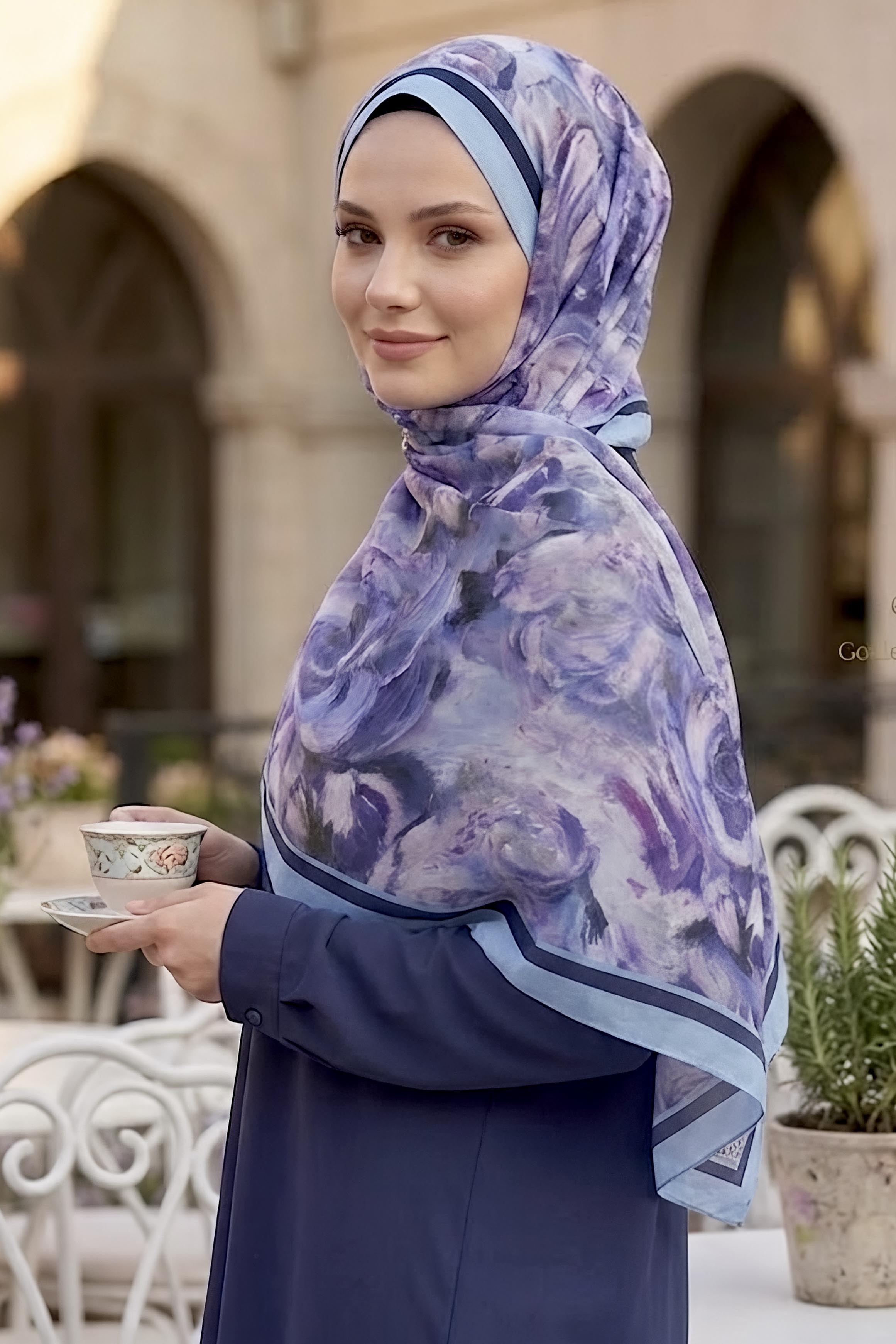 Bloom Flowers İtalyan İpek Şal Bebe Mavi - 28736-BEBE-MAVI - 2