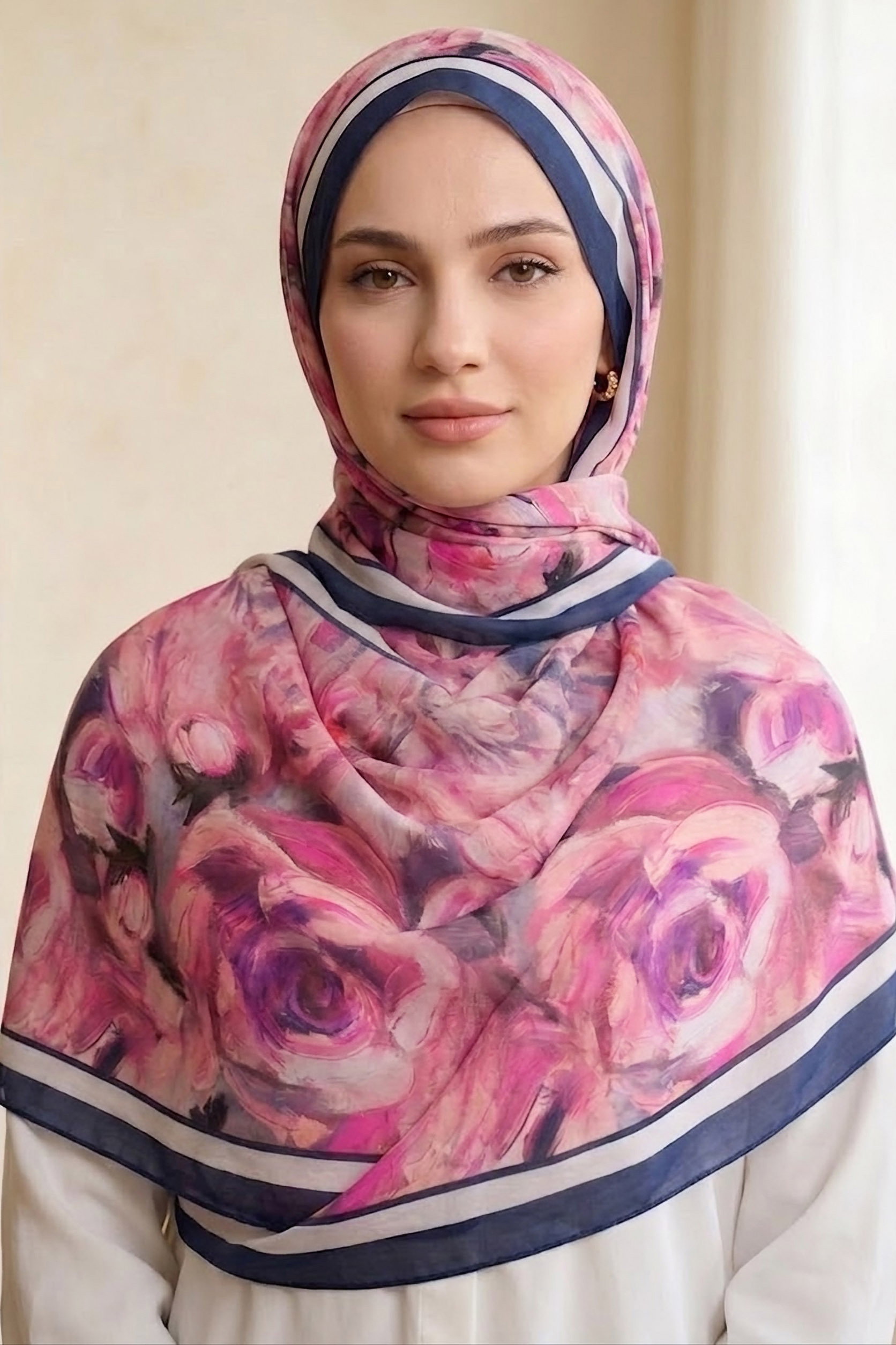 Bloom Flowers İtalyan İpek Şal Lacivert - 28736-LACIVERT - 2