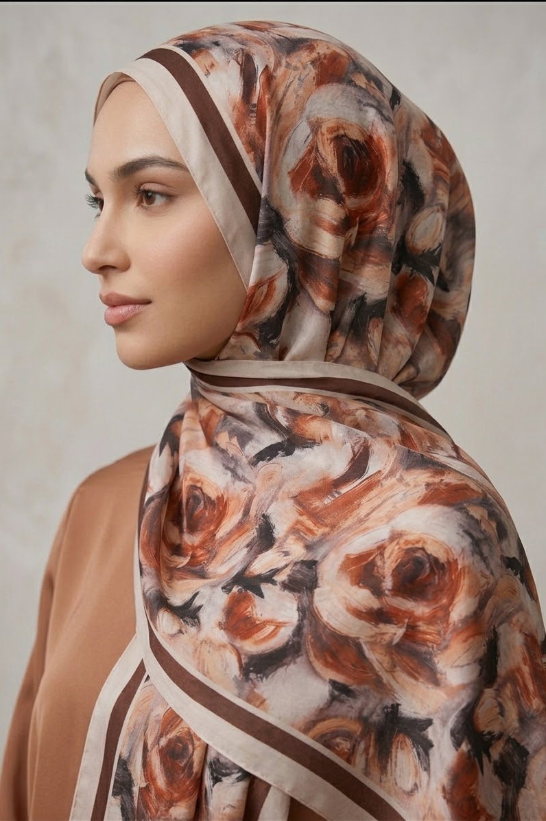 Bloom Flowers İtalyan İpek Şal Pudra - 28736-PUDRA - 2