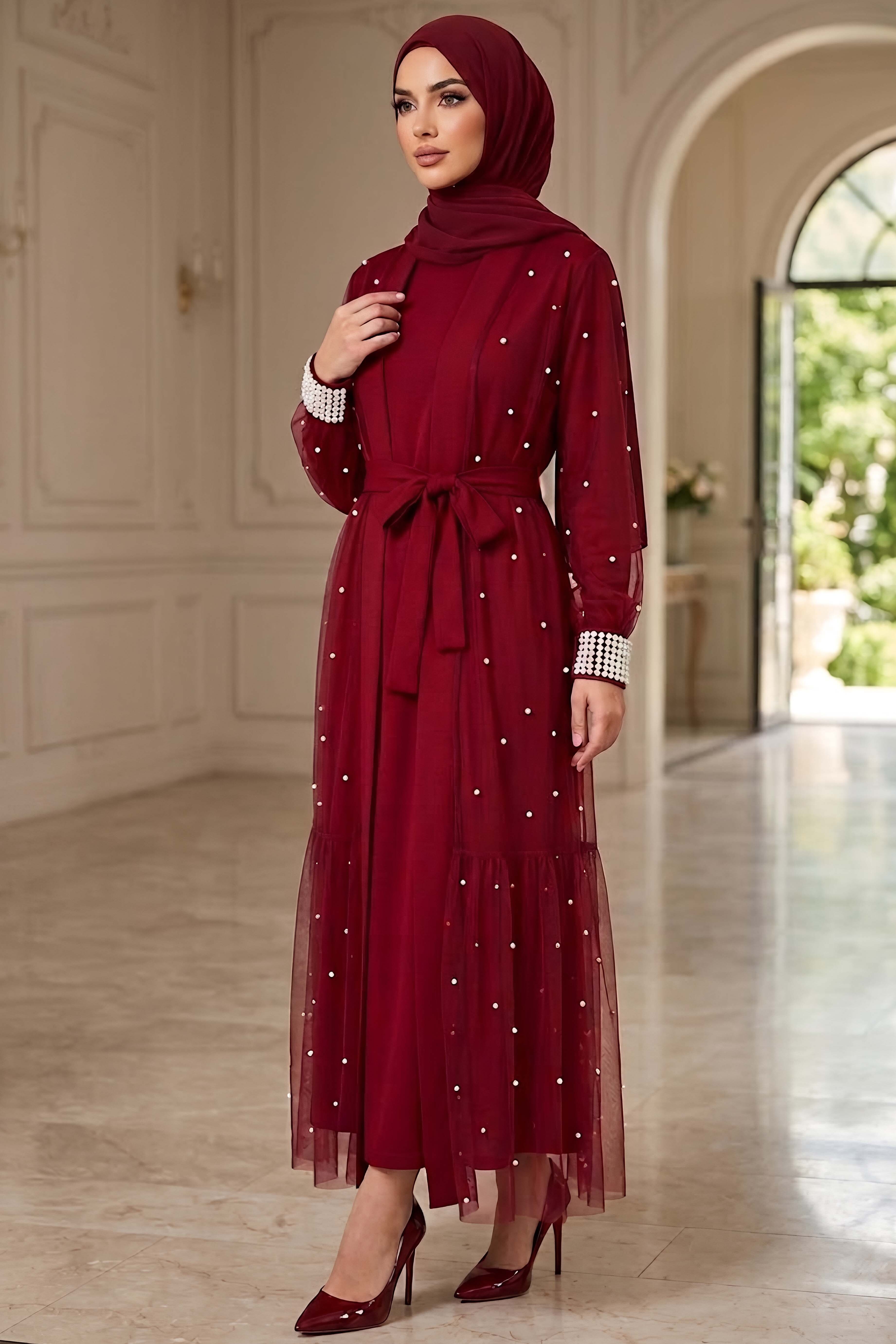 Boncuklu İkili Takım Bordo - 28784-BORDO - 1