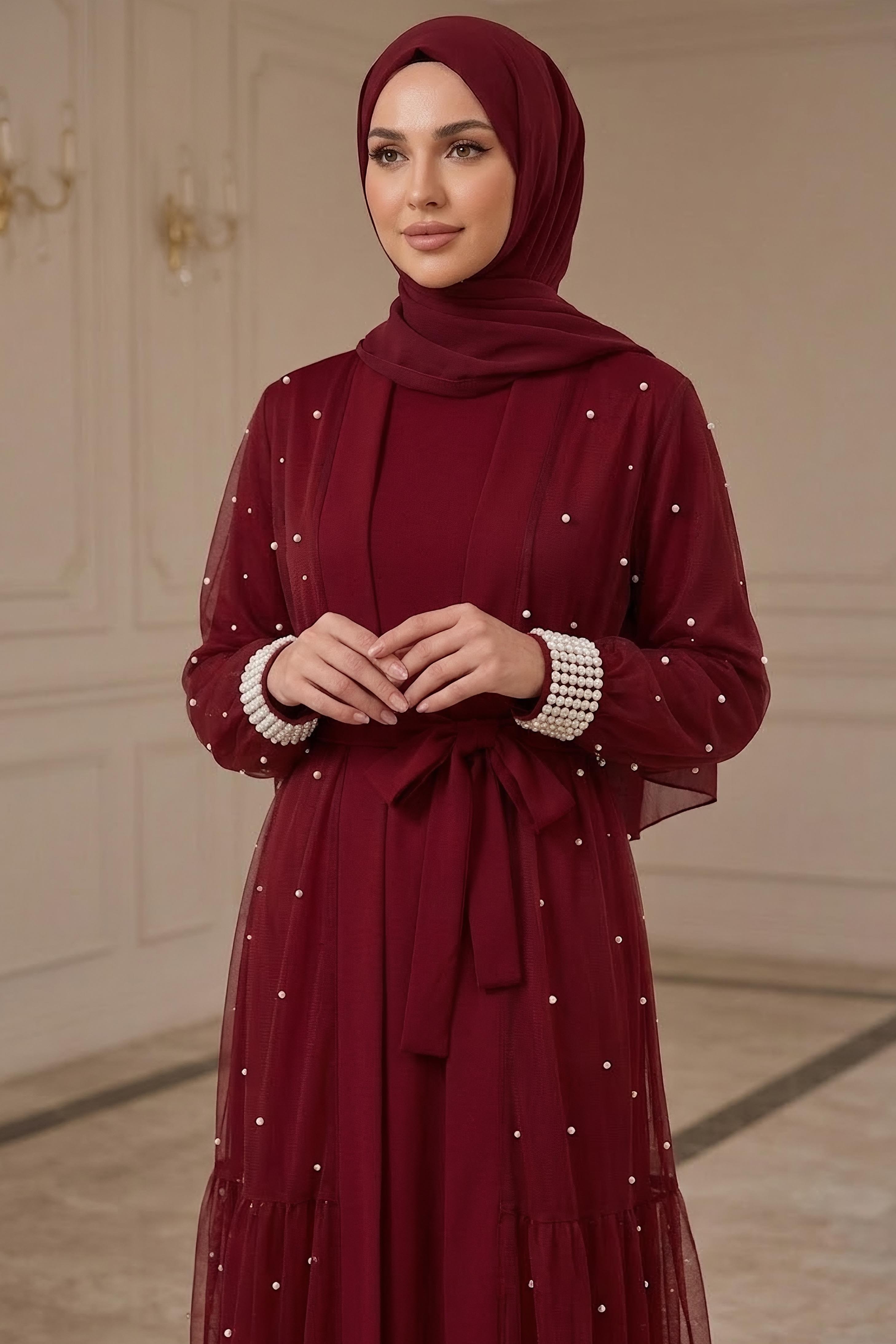 Boncuklu İkili Takım Bordo - 28784-BORDO - 2
