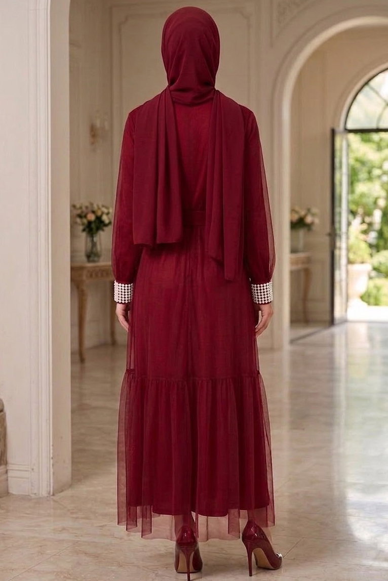 Boncuklu İkili Takım Bordo - 28784-BORDO - 4