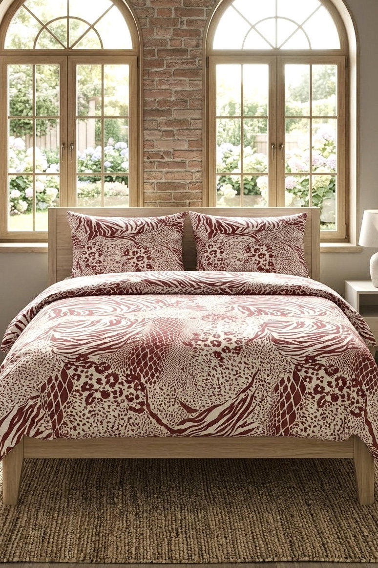 Bordo Desenli Cift Kişilik Nevresim Seti - 28681-BORDO - 2
