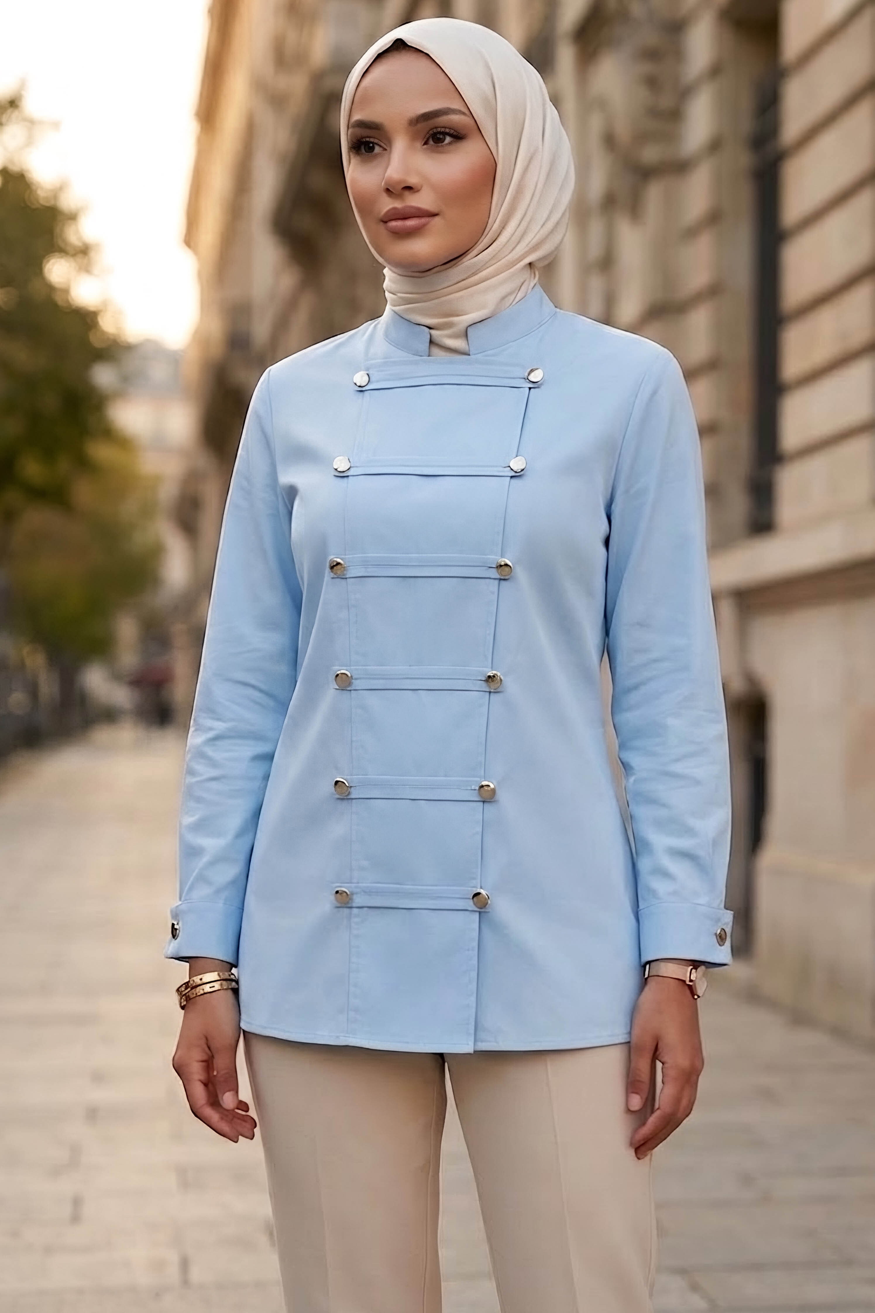 Boydan Çift Düğme Detaylı Tunik Bebe Mavi - 28839-BEBE-MAVI - 1