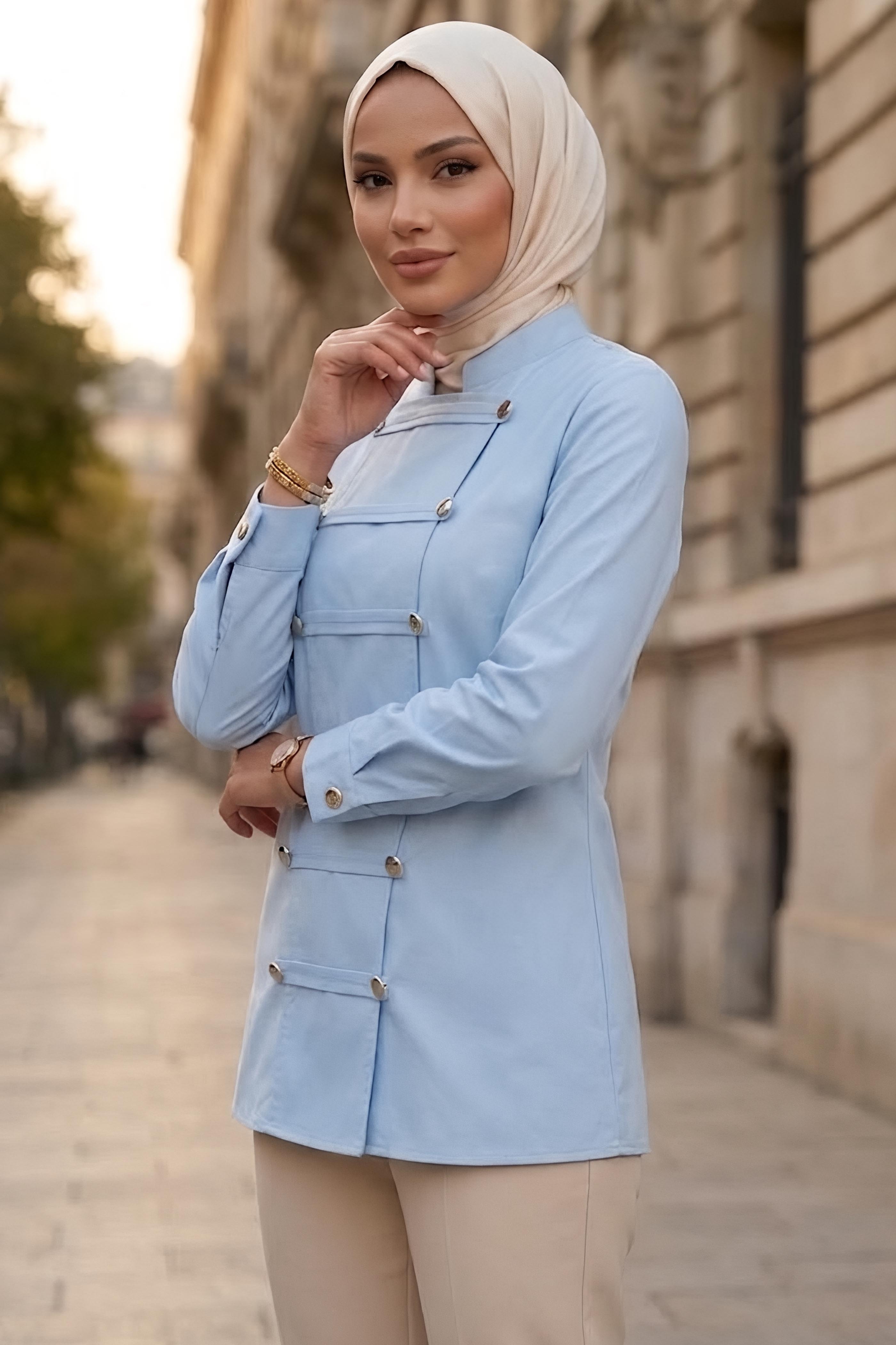 Boydan Çift Düğme Detaylı Tunik Bebe Mavi - 28839-BEBE-MAVI - 2