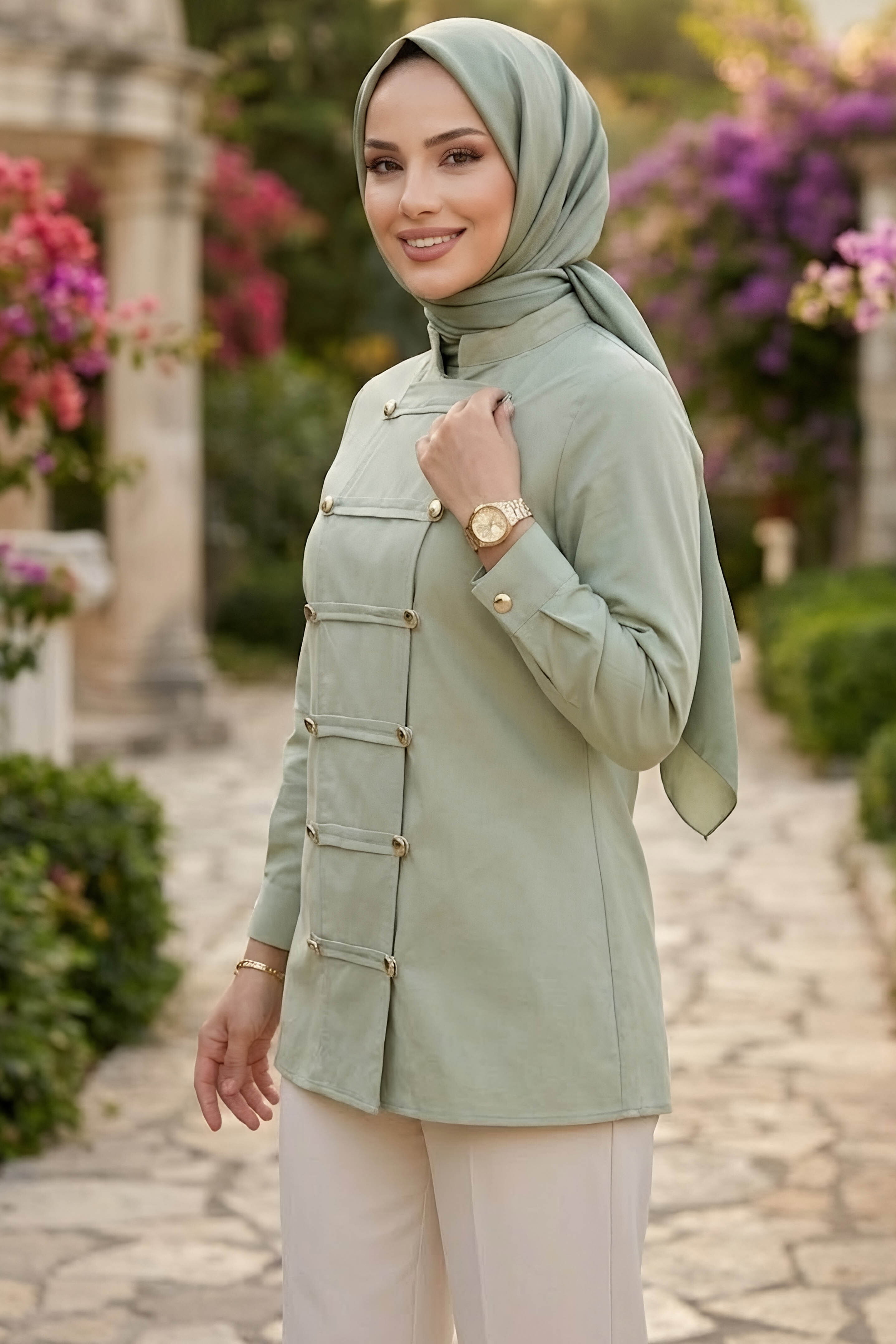 Boydan Çift Düğme Detaylı Tunik Cagla - 28839-CAGLA - 2