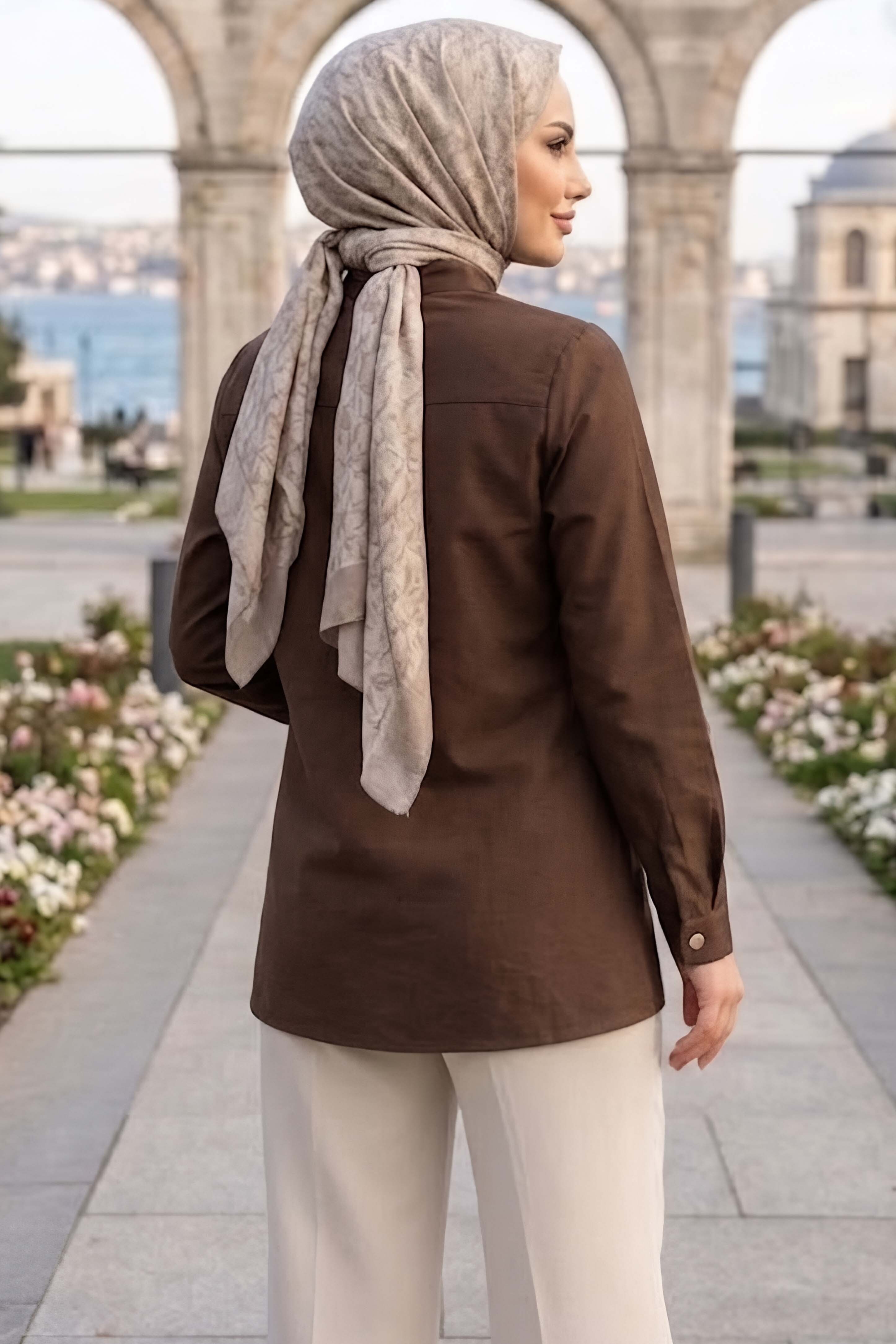 Boydan Çift Düğme Detaylı Tunik Kahve - 28839-KAHVE - 3