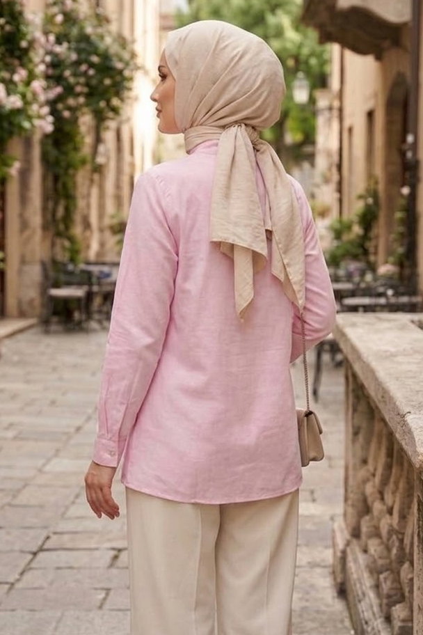 Boydan Çift Düğme Detaylı Tunik Pembe - 28839-PEMBE - 3