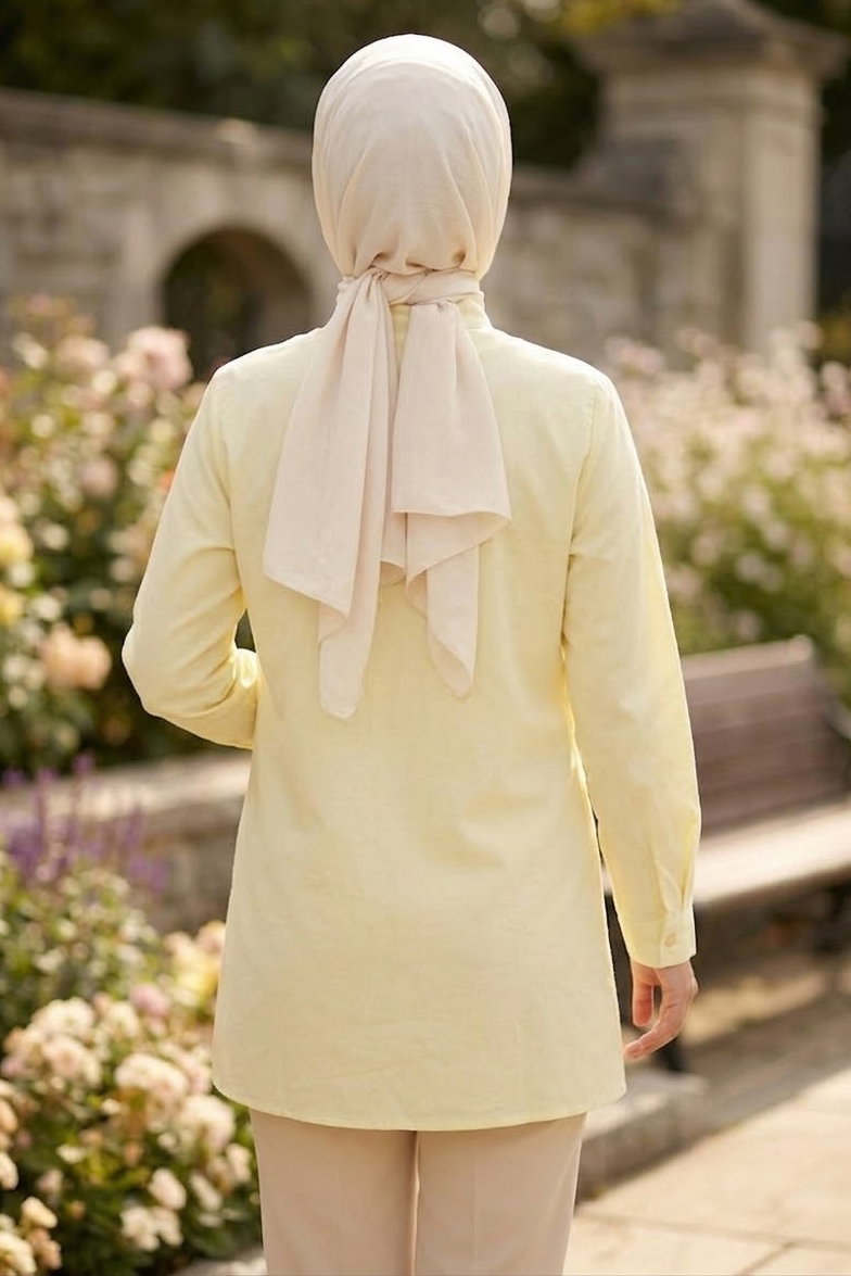 Boydan Çift Düğme Detaylı Tunik Sari - 28839-SARI - 3