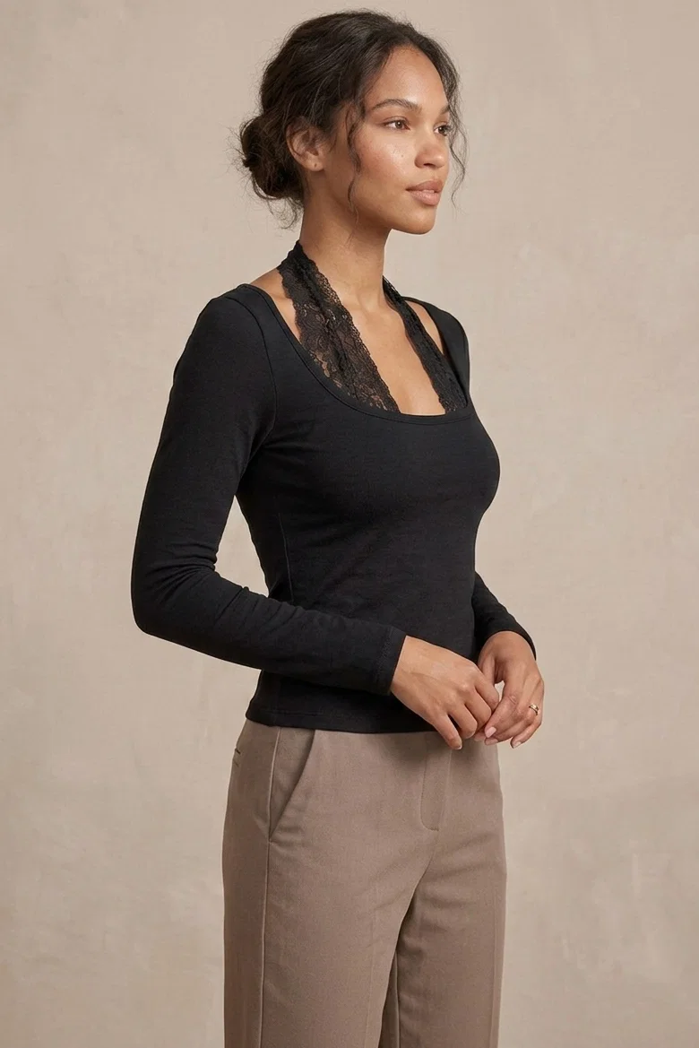 Boyundan Bağlamalı Bluz - 28419-SIYAH - 3