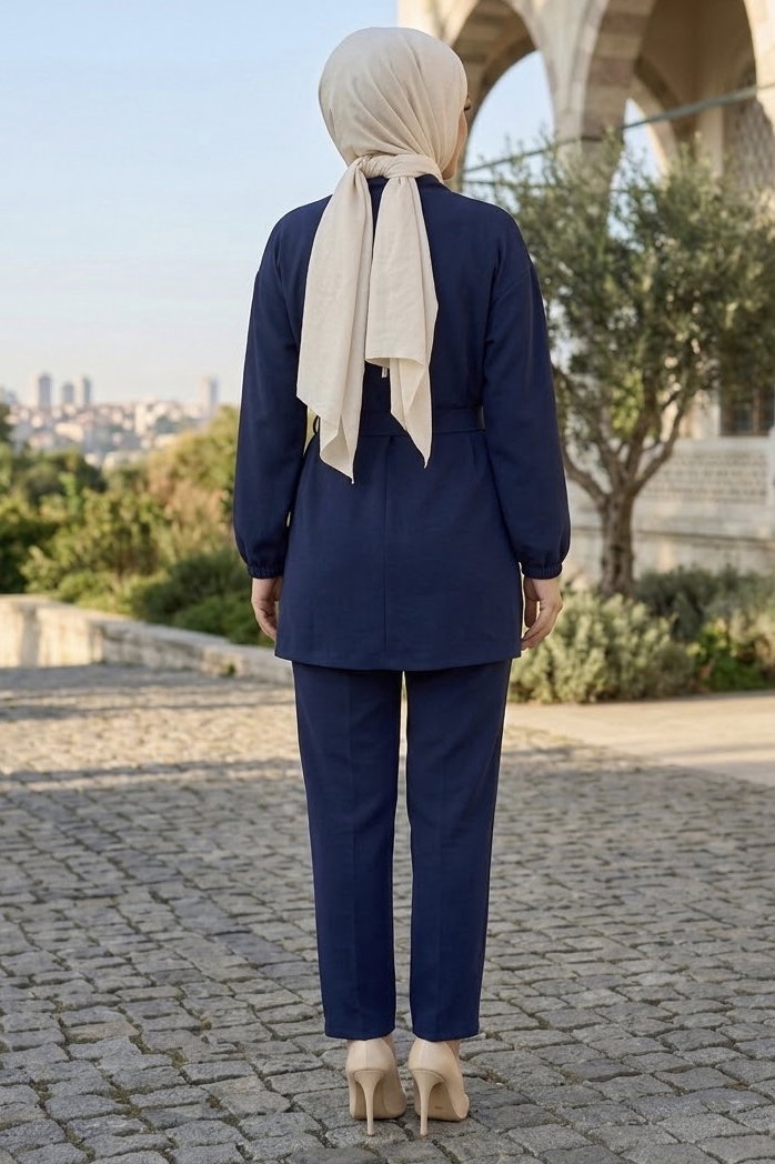 Broşlu Cekek Pantolon Takım Lacivert - 29013-LACIVERT - 4