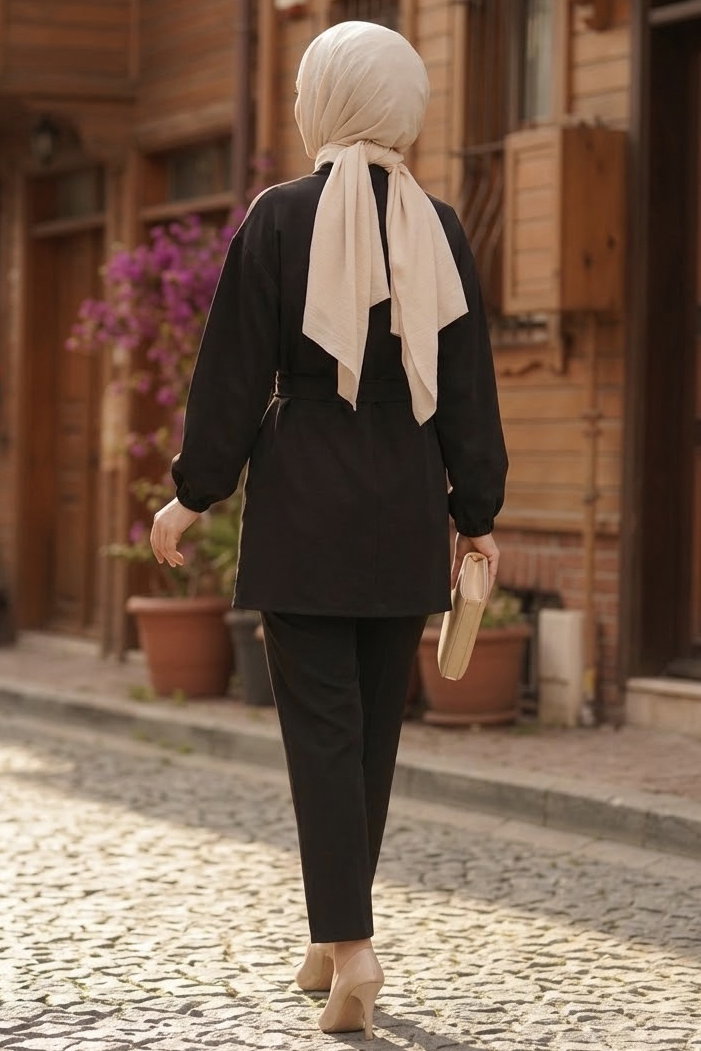 Broşlu Cekek Pantolon Takım Siyah - 29013-SIYAH - 4