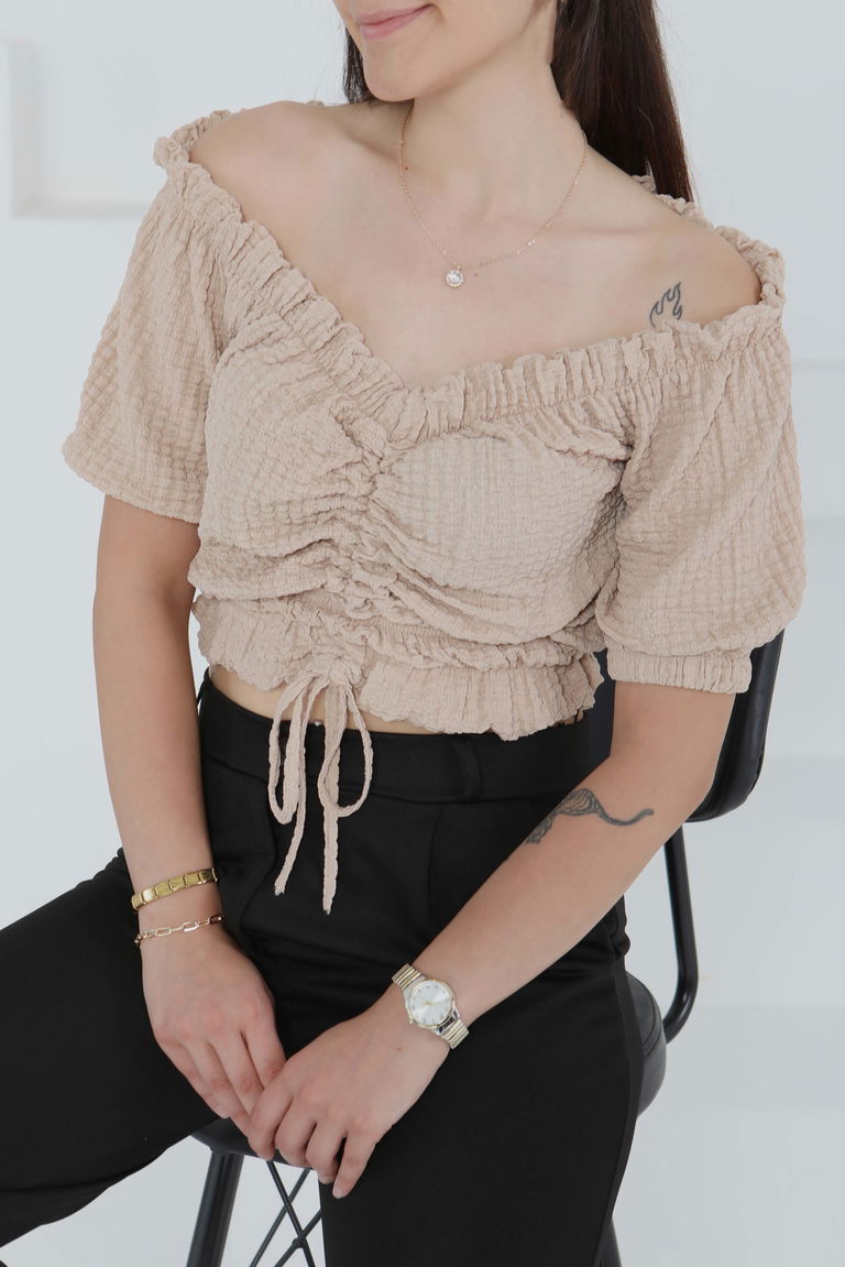 Buffle Büzgülü Crop - 27485 - TOFİSA