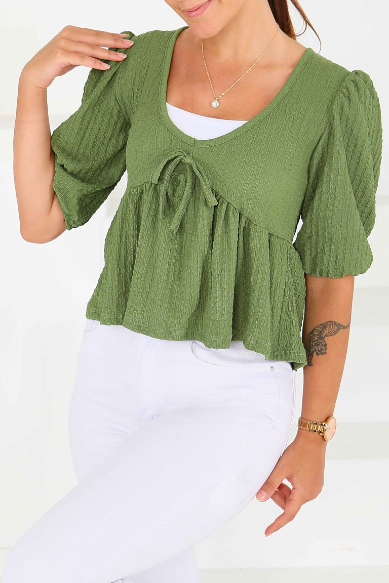 Buffle Kısa Kollu Bluz - 27538 - TOFİSA