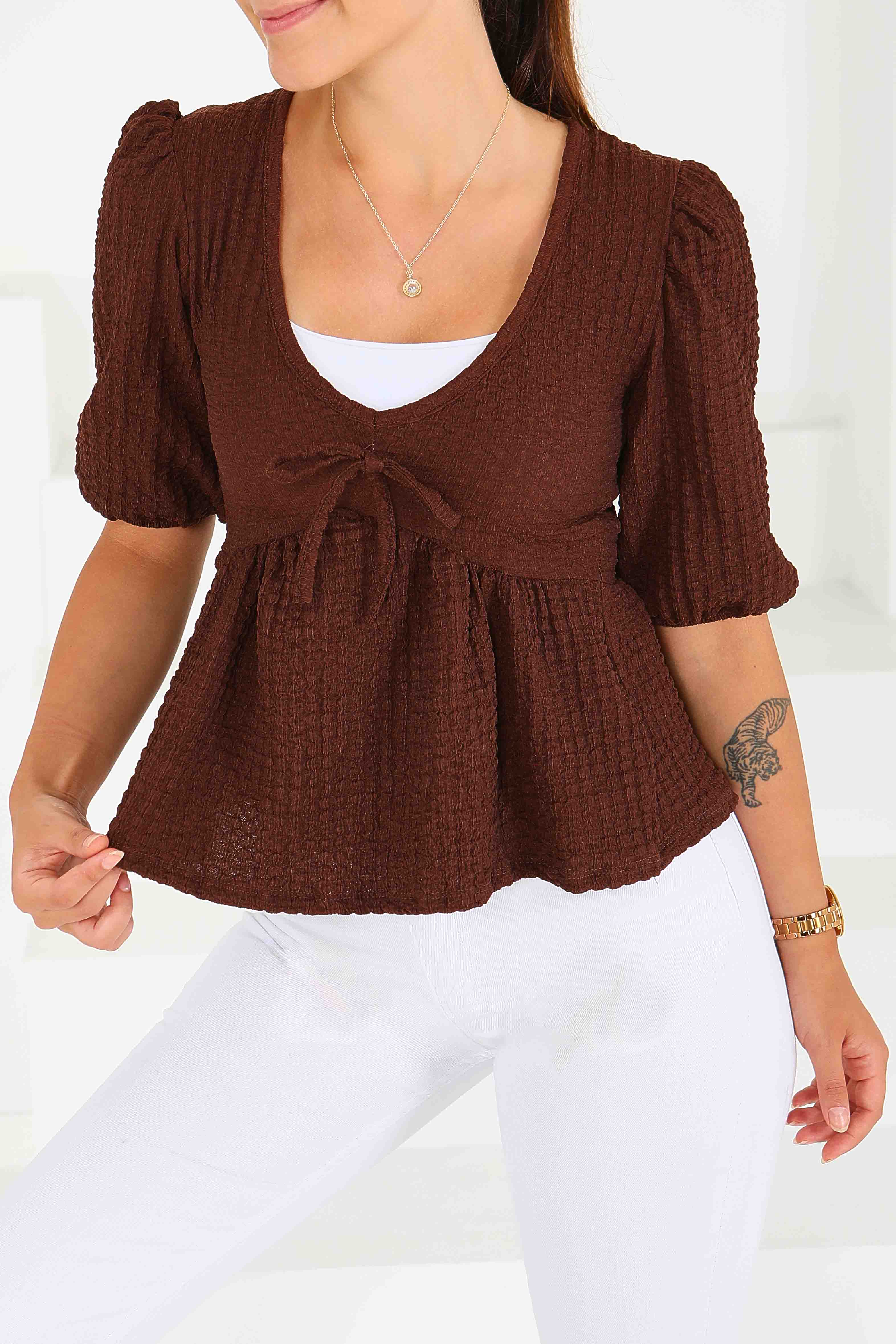 Buffle Kısa Kollu Bluz - 27538 - 1