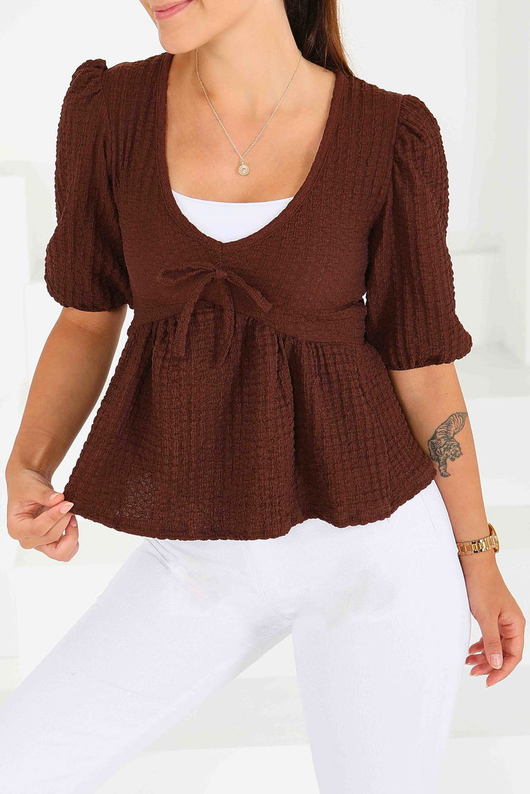 Buffle Kısa Kollu Bluz - 27538 - TOFİSA