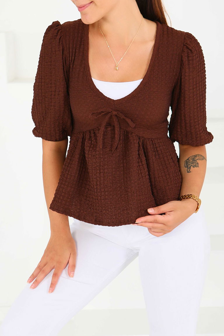 Buffle Kısa Kollu Bluz - 27538 - TOFİSA