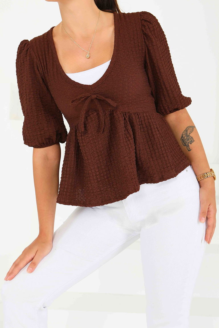 Buffle Kısa Kollu Bluz - 27538 - TOFİSA