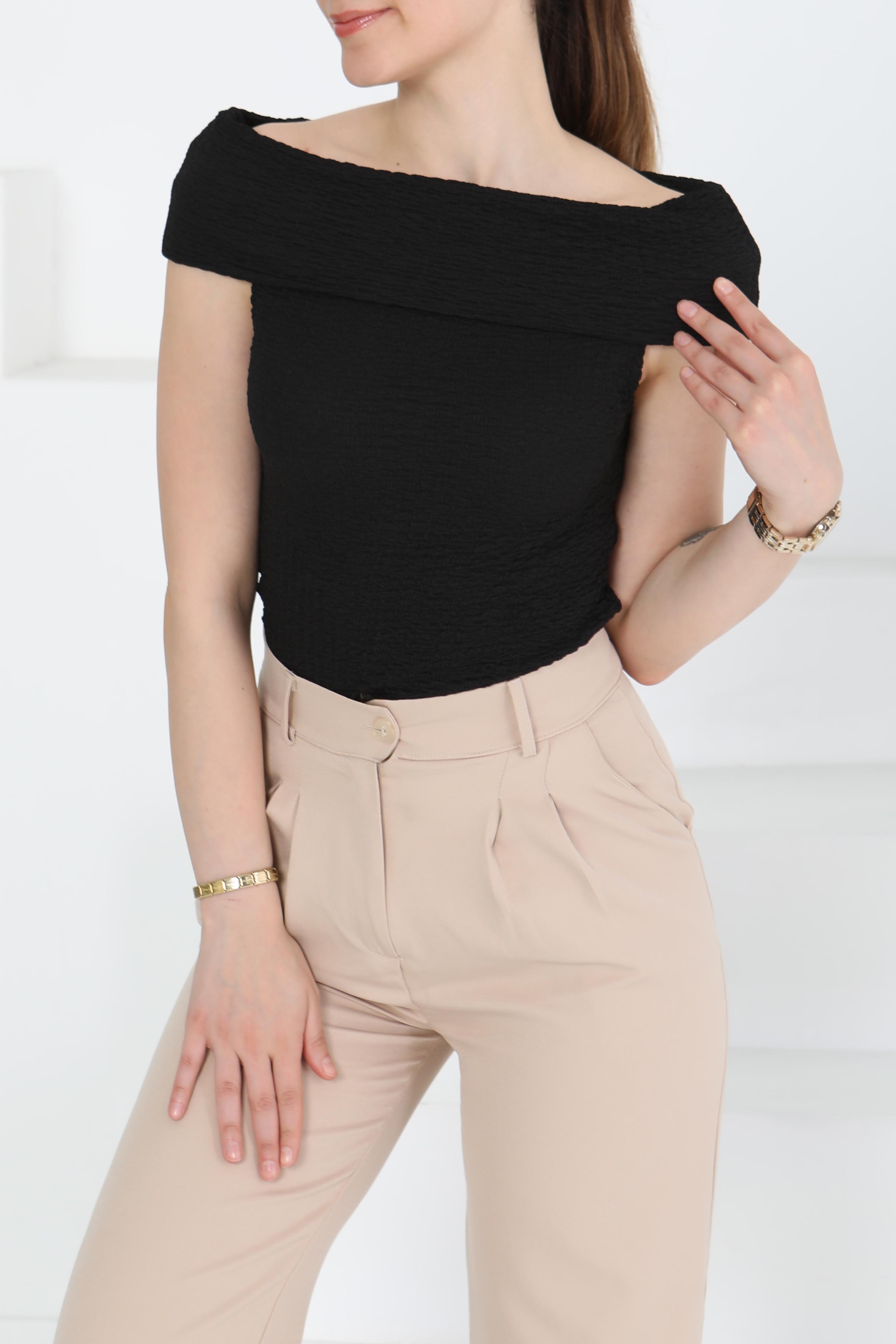 Buffle Kolsuz Madonna Bluz Siyah - 27280 - 2