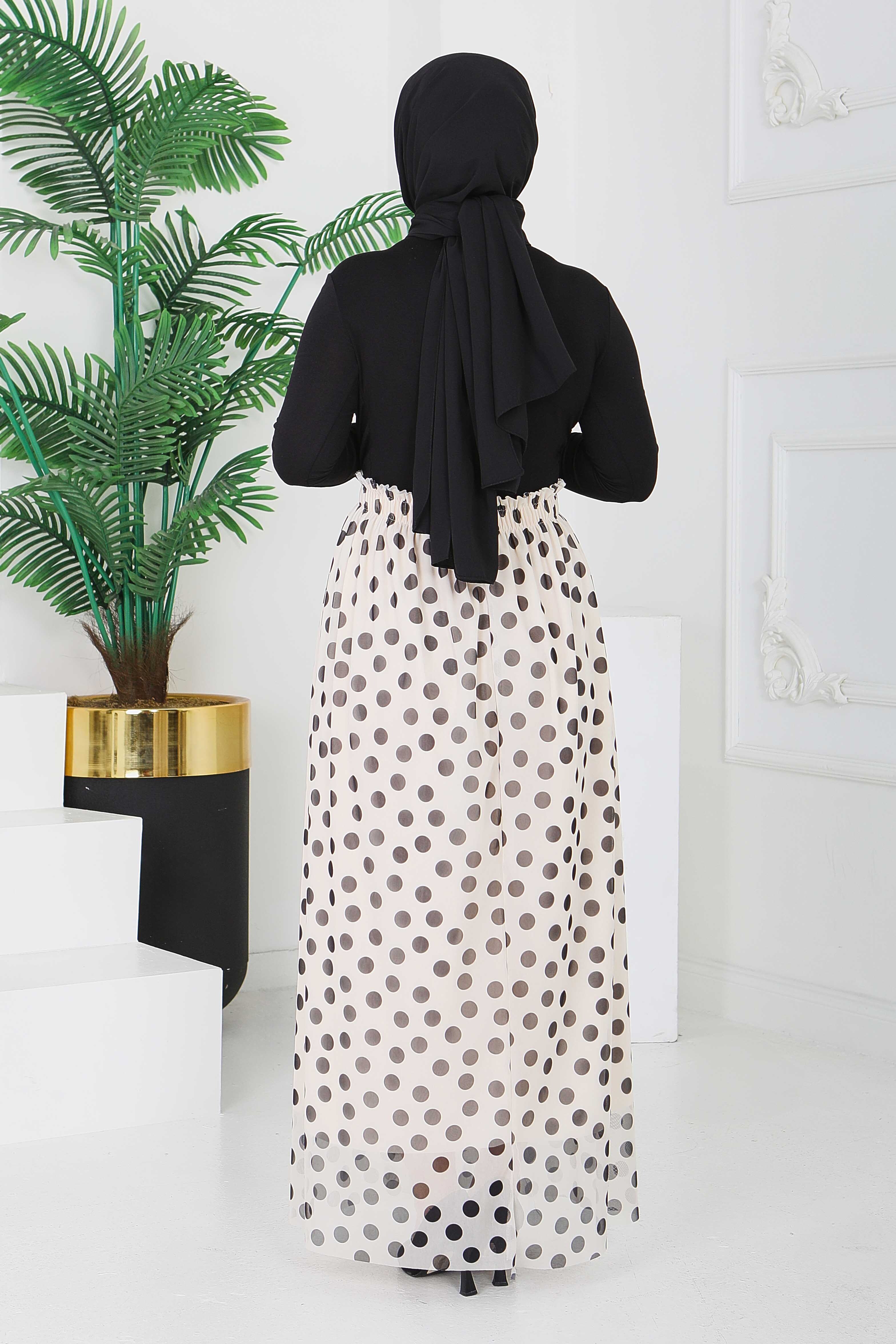 Büyük Puantiye Desenli Etek - 28404-BEJ - 4