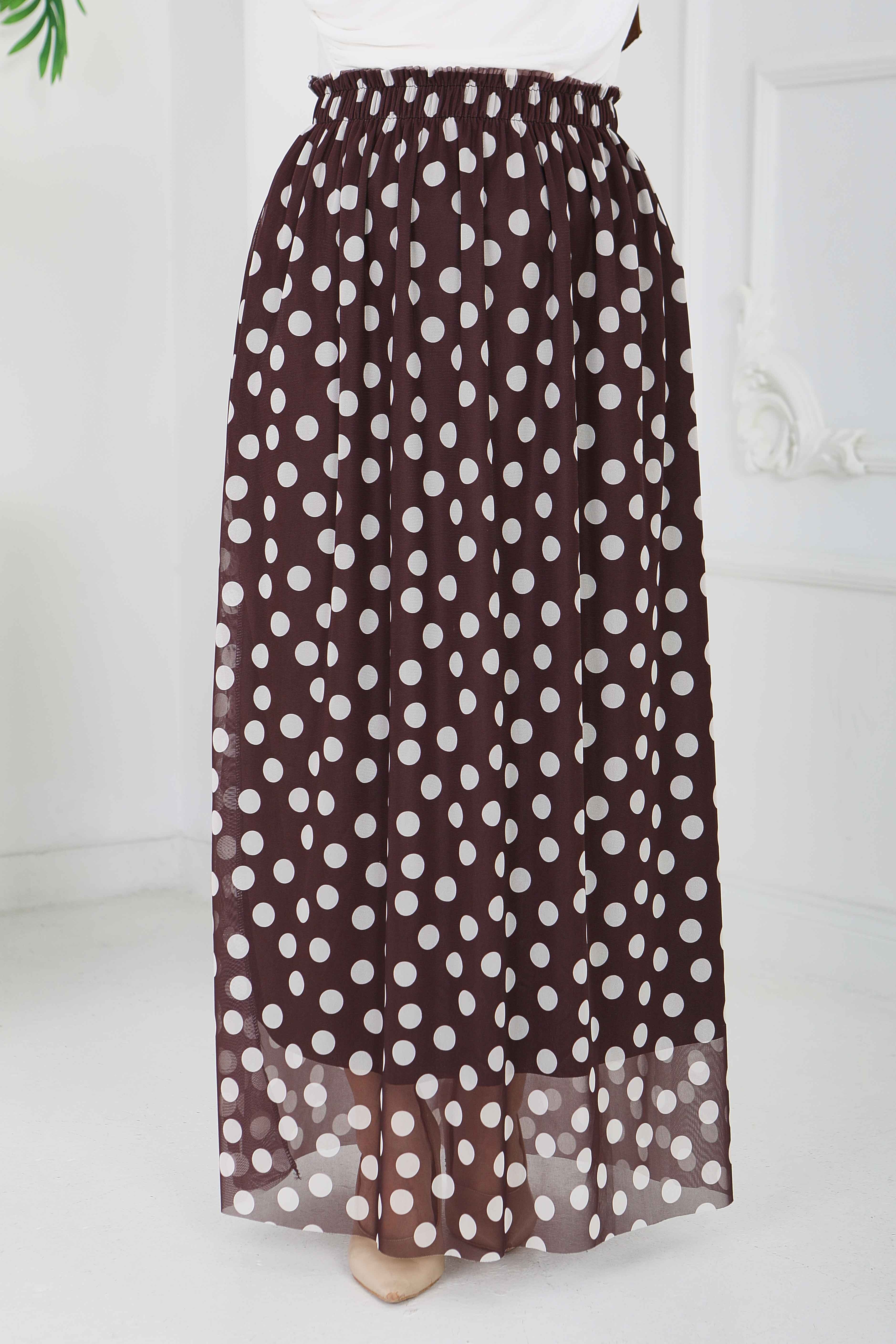 Büyük Puantiye Desenli Etek - 28404-KAHVE - 4