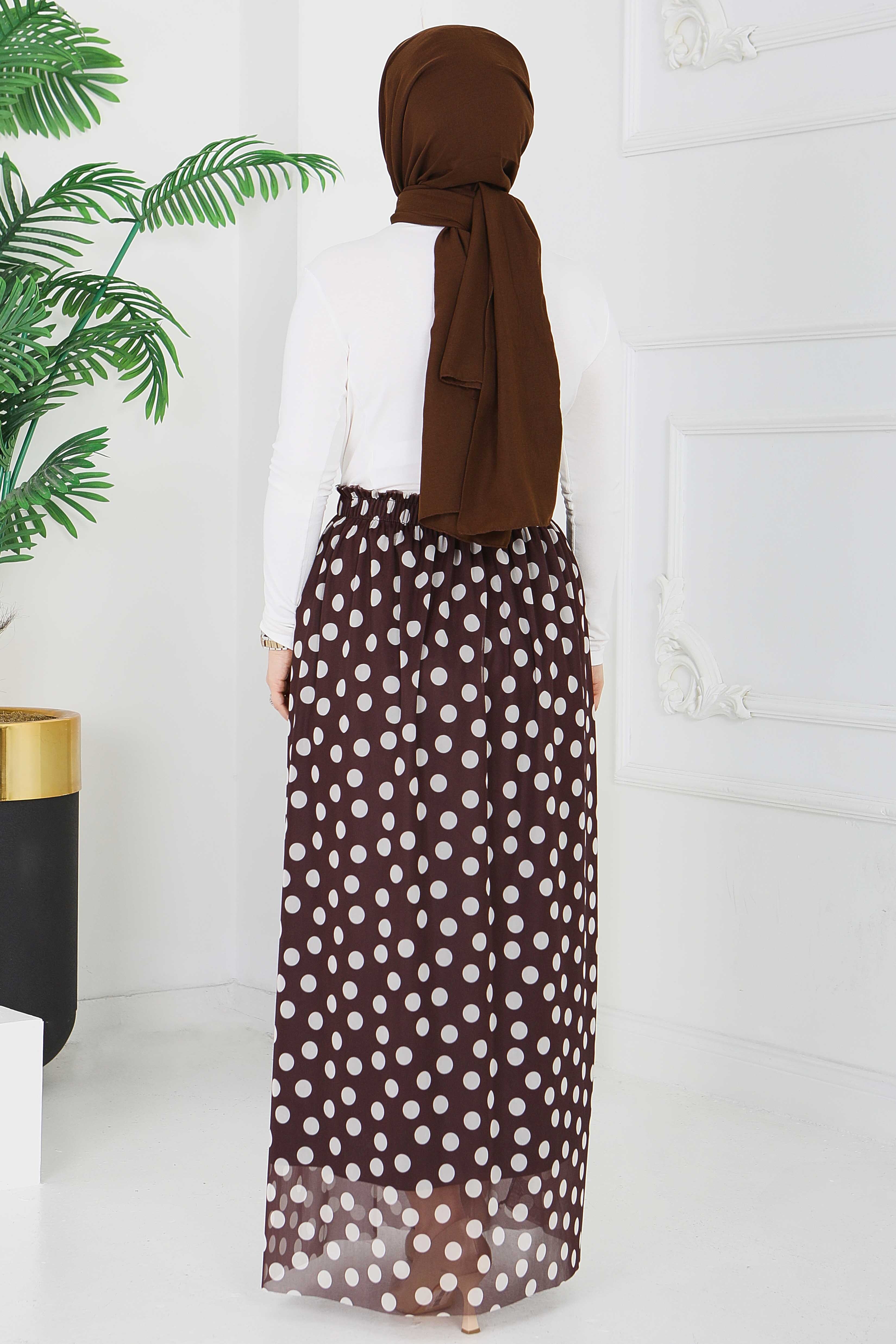 Büyük Puantiye Desenli Etek - 28404-KAHVE - 5