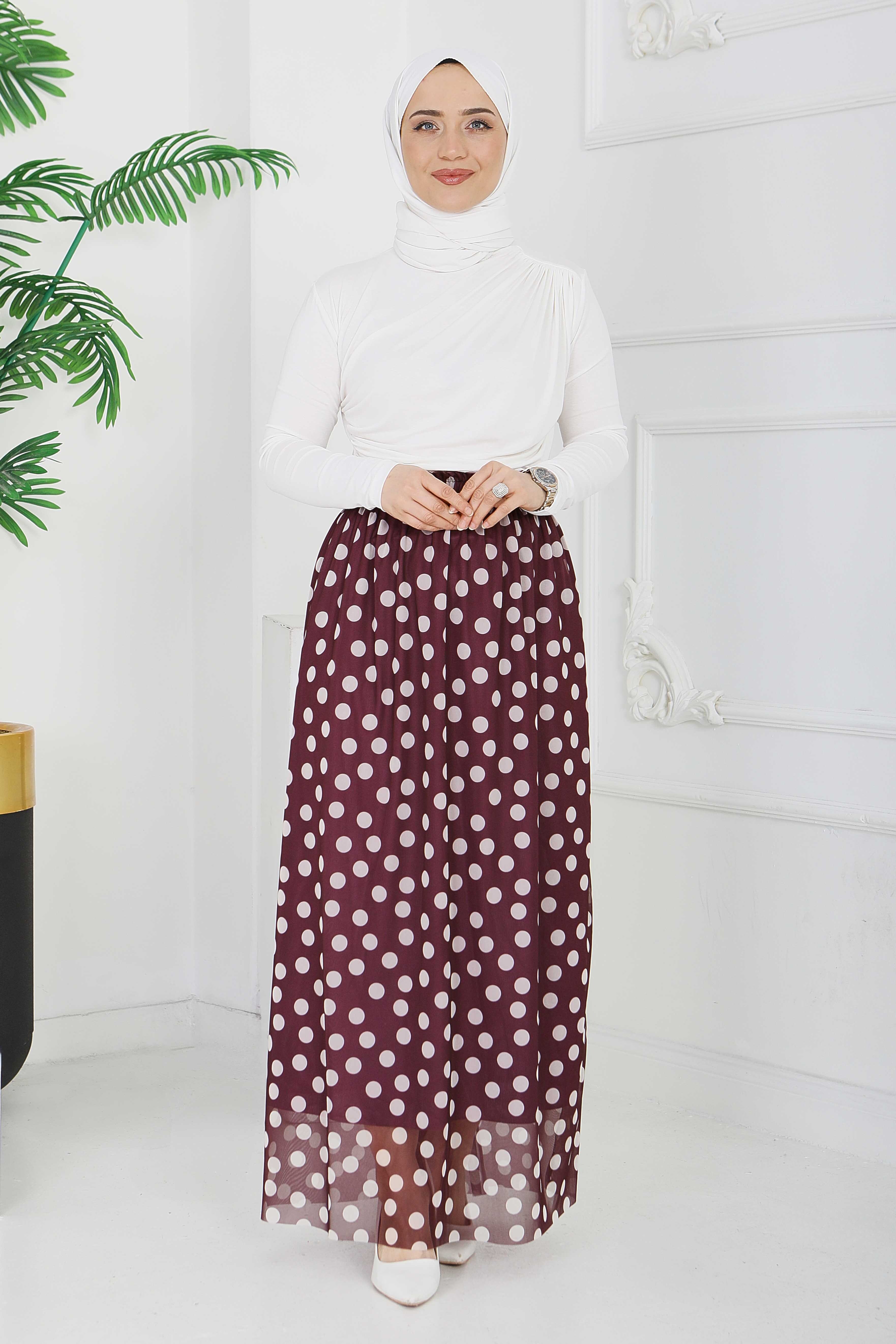 Büyük Puantiye Desenli Etek - 28404-MURDUM - 2