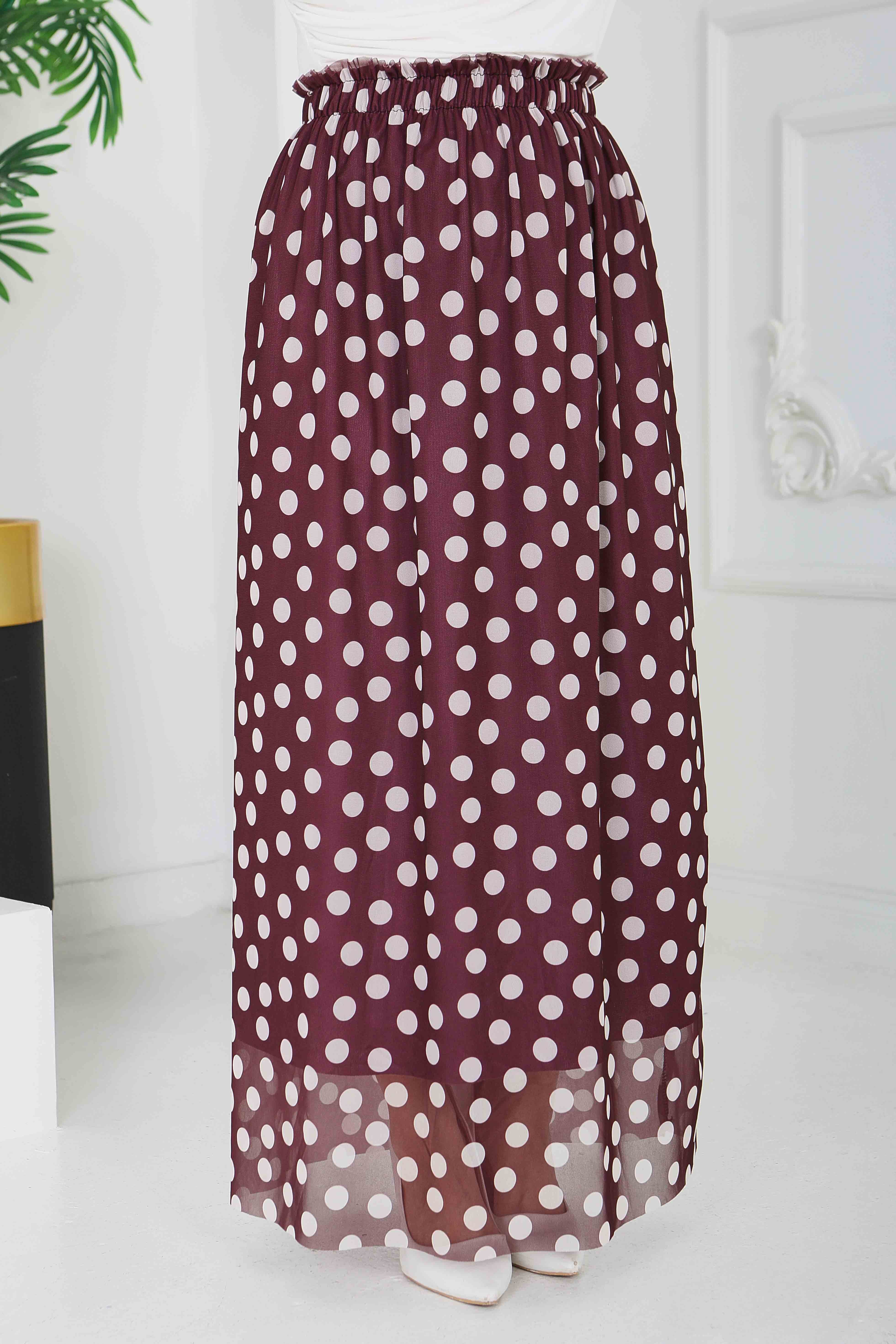 Büyük Puantiye Desenli Etek - 28404-MURDUM - 4