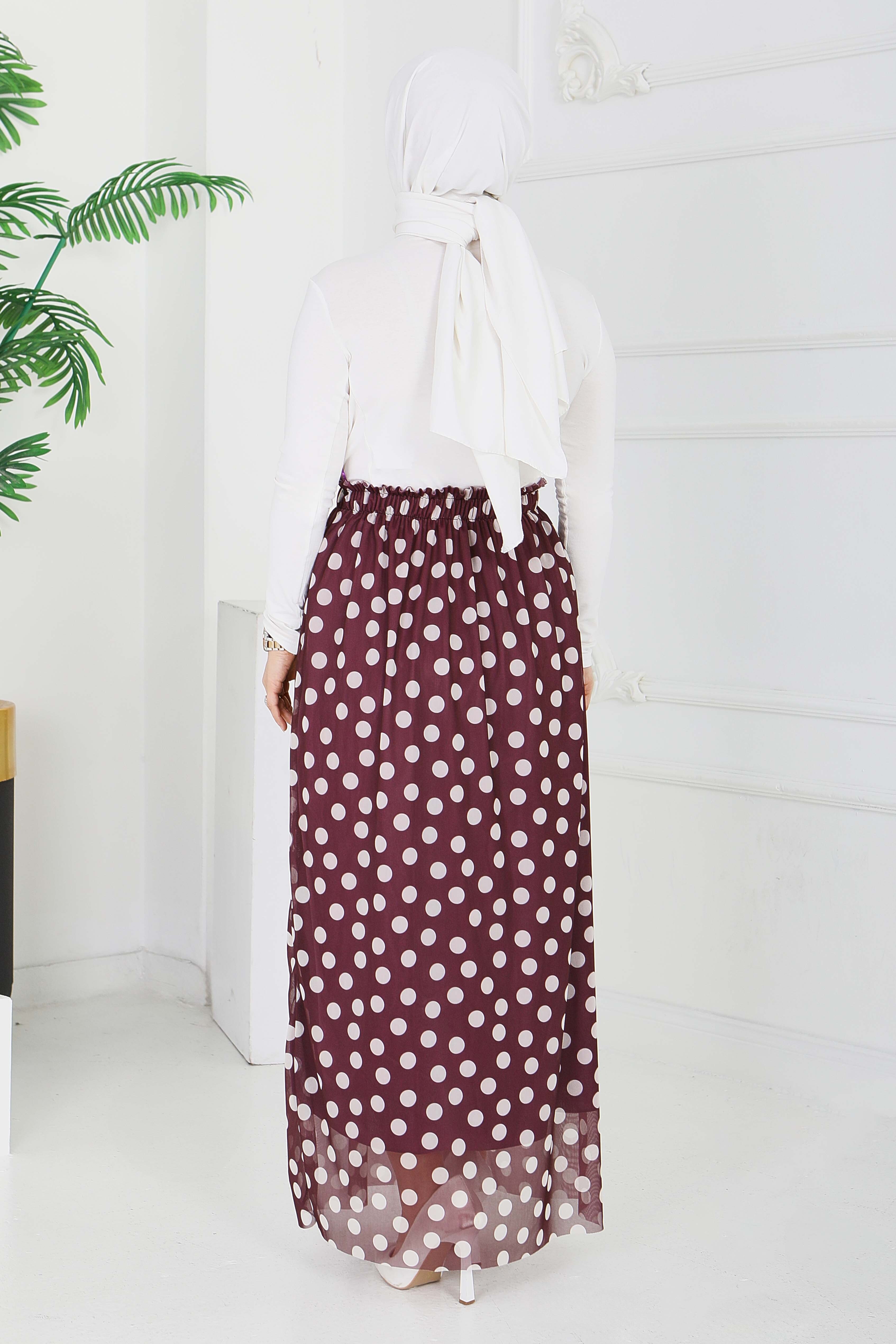 Büyük Puantiye Desenli Etek - 28404-MURDUM - 5