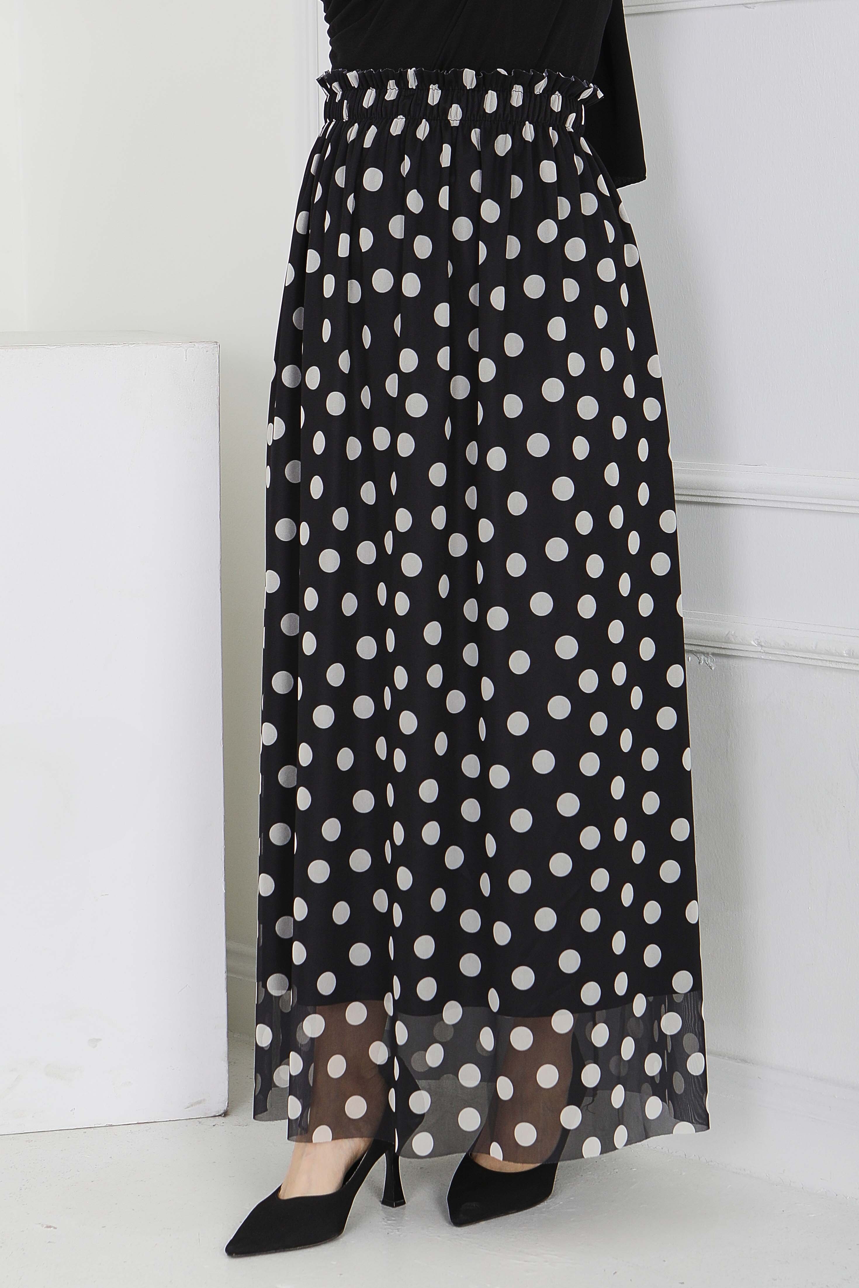 Büyük Puantiye Desenli Etek - 28404-SIYAH - 3