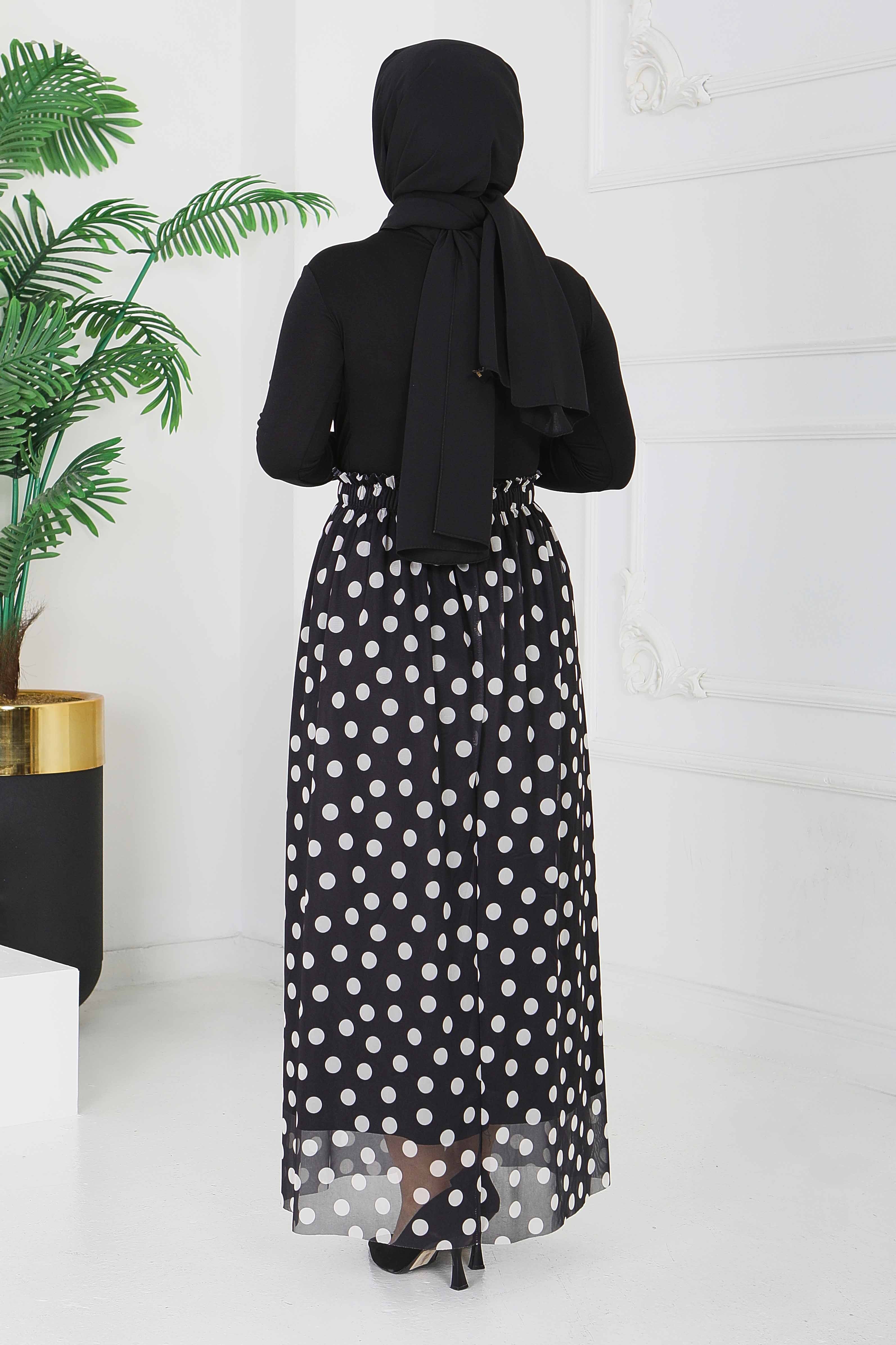 Büyük Puantiye Desenli Etek - 28404-SIYAH - 4