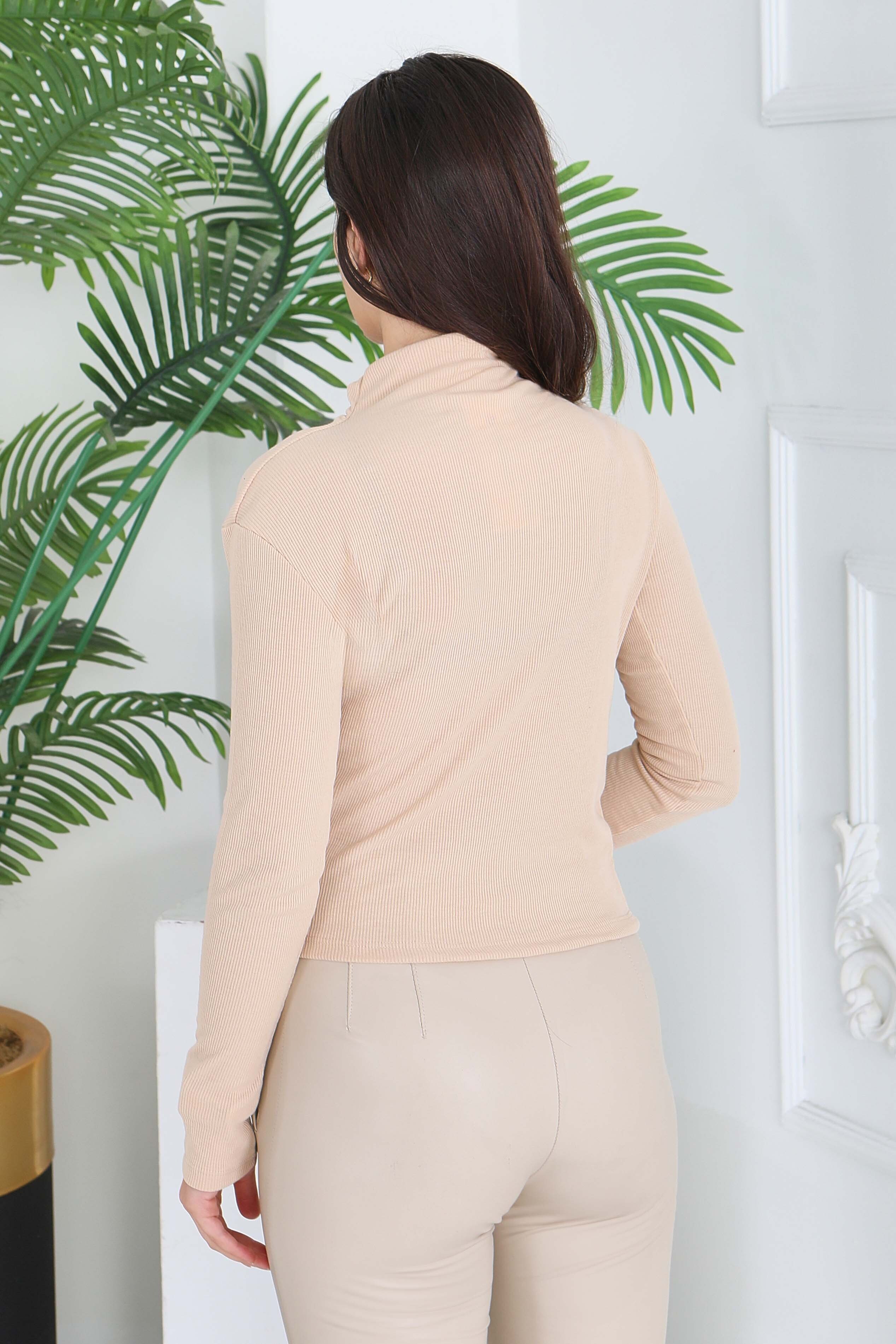 Büzgü Detaylı Ribana Bluz - 2033-BEJ - 3