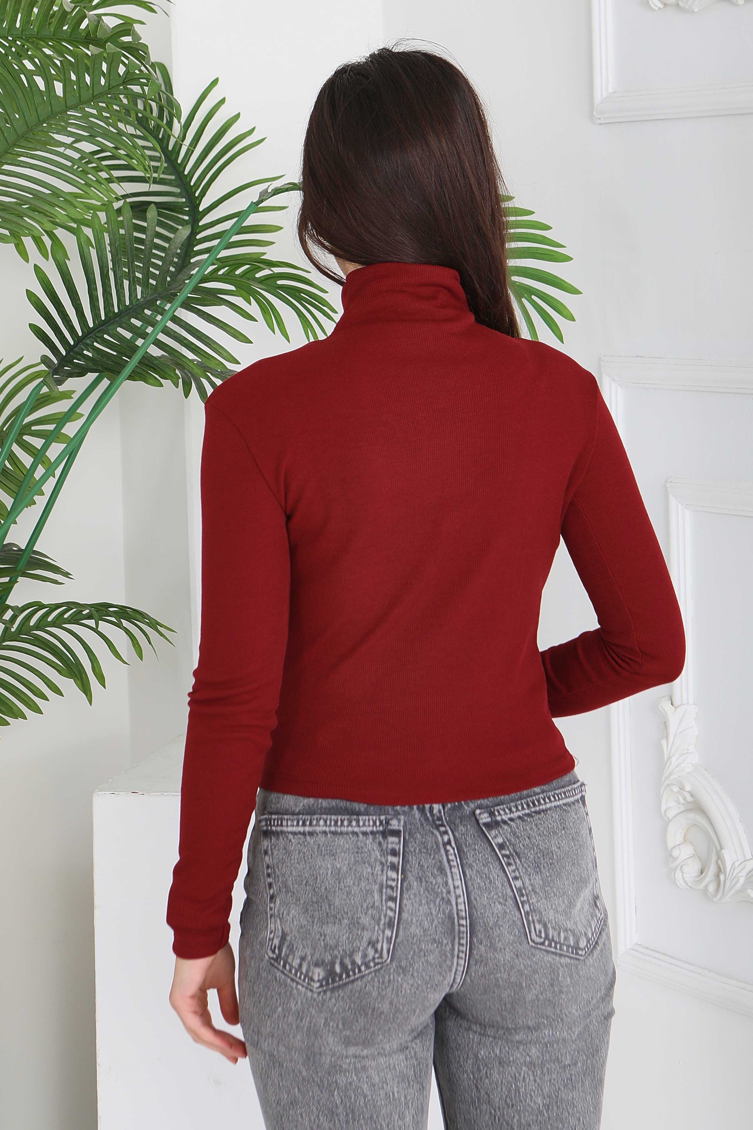 Büzgü Detaylı Ribana Bluz - 2033-BORDO - 3