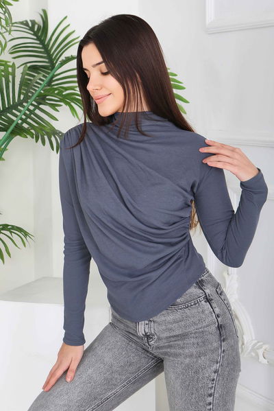 Büzgü Detaylı Ribana Bluz - 2033-FUME 