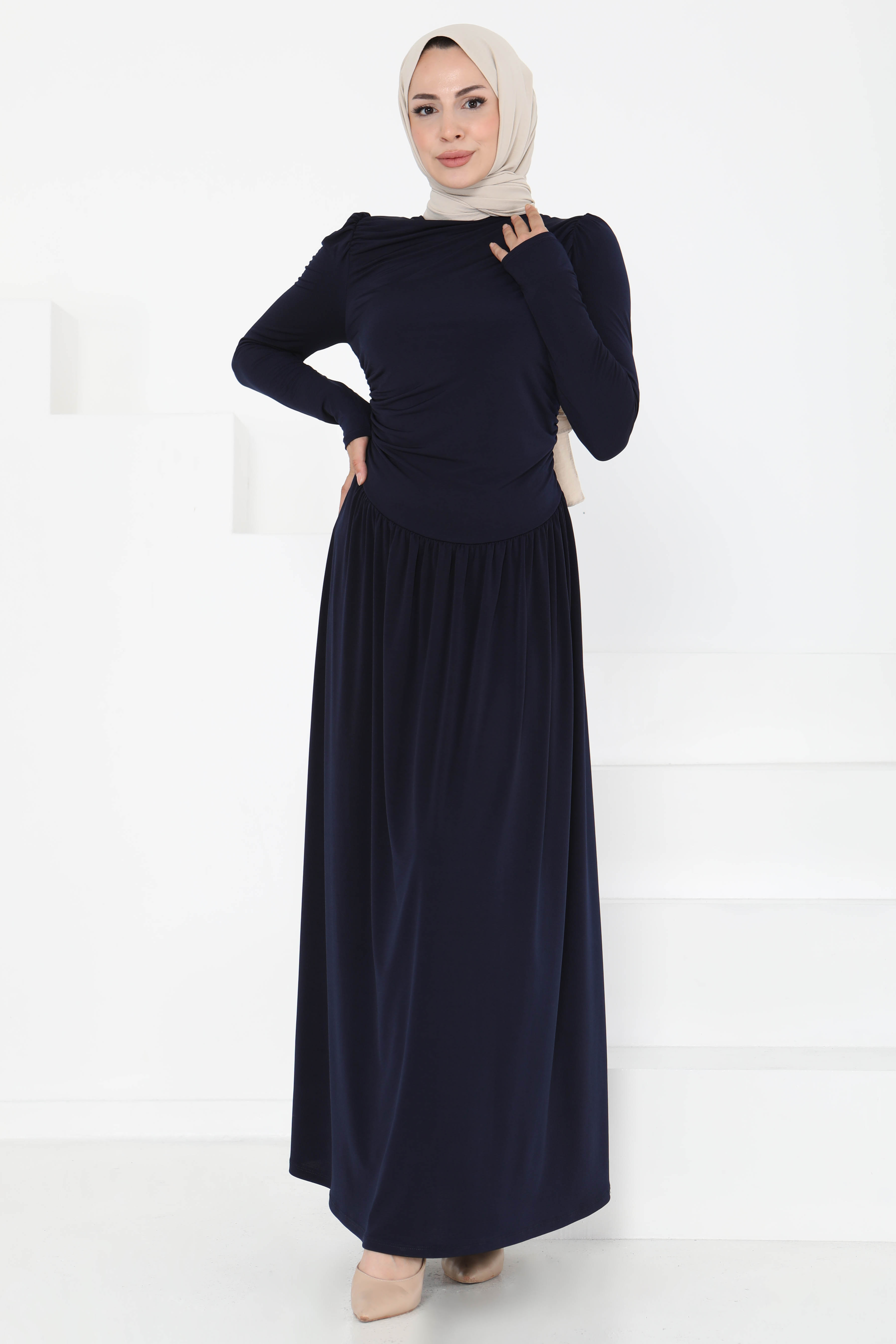Büzgülü Elbise - 27254 - 3
