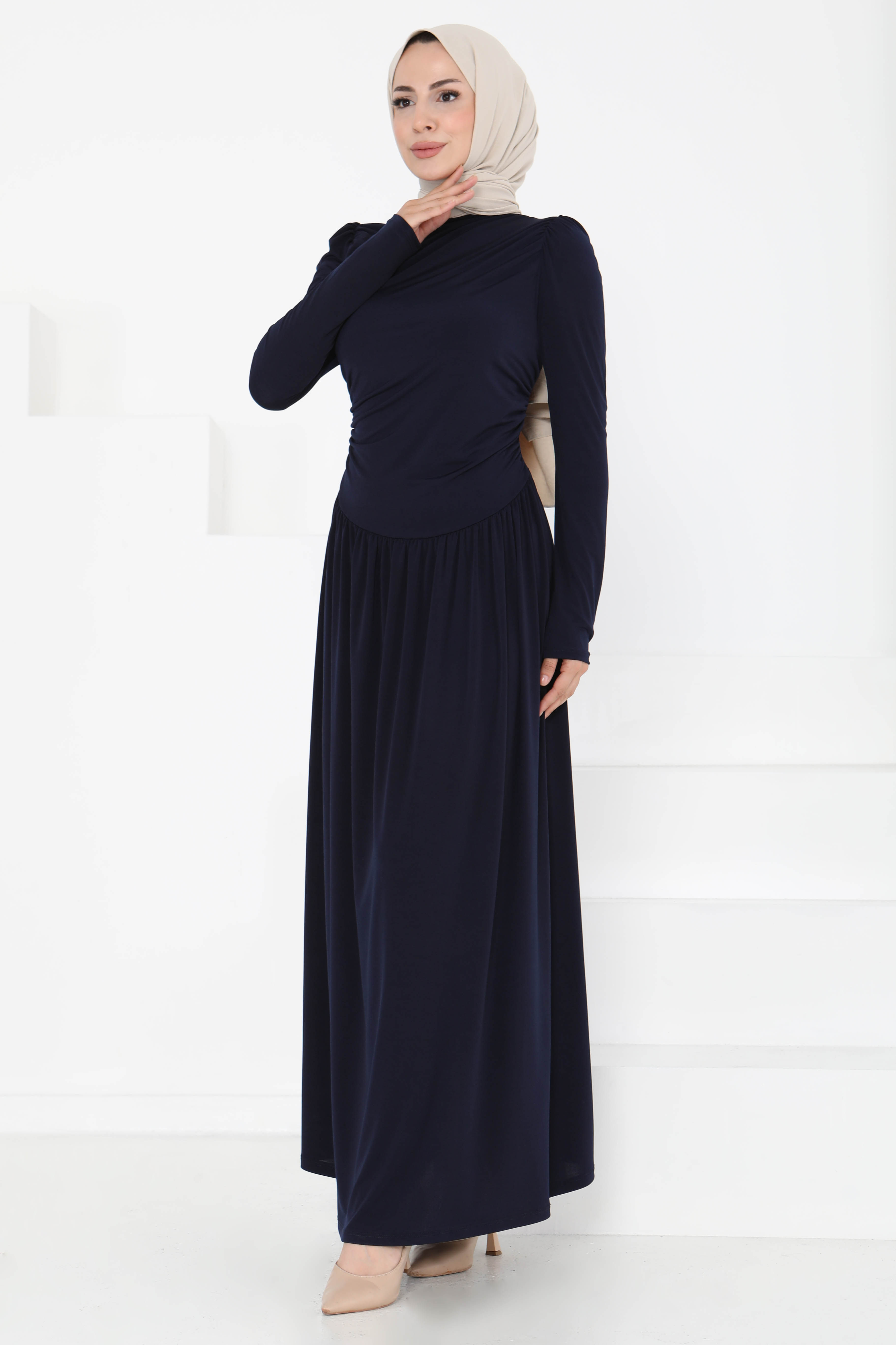 Büzgülü Elbise - 27254 - 4