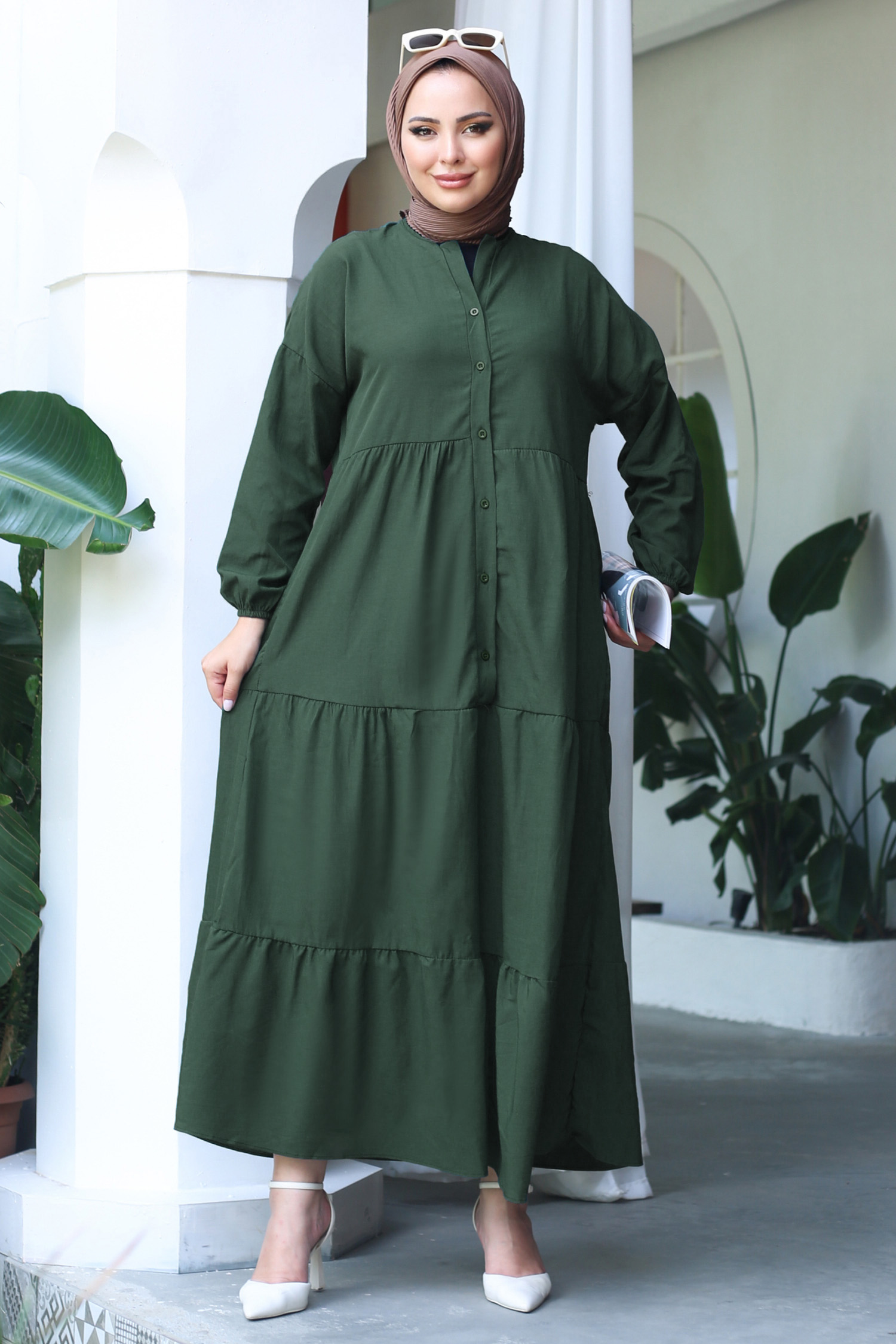 Büzgülü Pat Detaylı Elbise - 27293 - 3