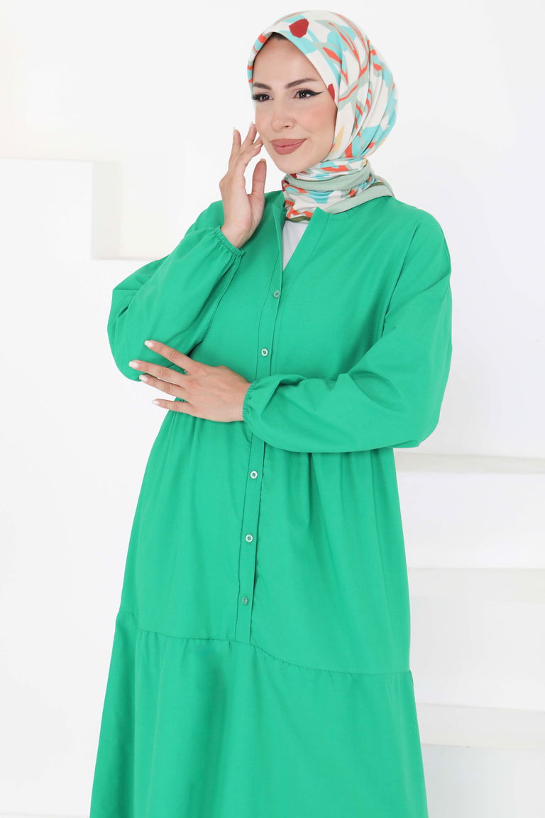 Büzgülü Pat Detaylı Elbise - 27293 - TOFİSA