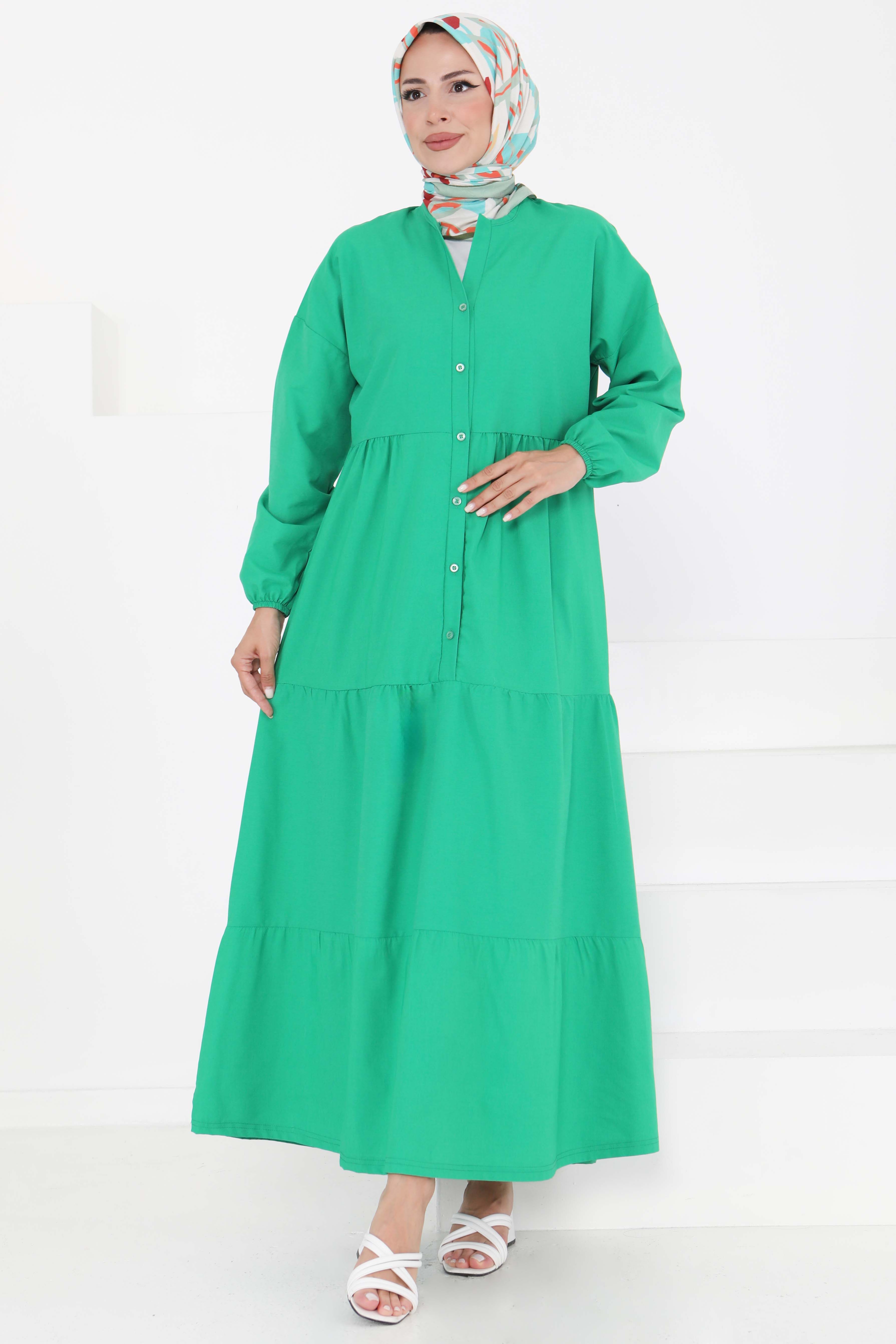 Büzgülü Pat Detaylı Elbise - 27293 - 2
