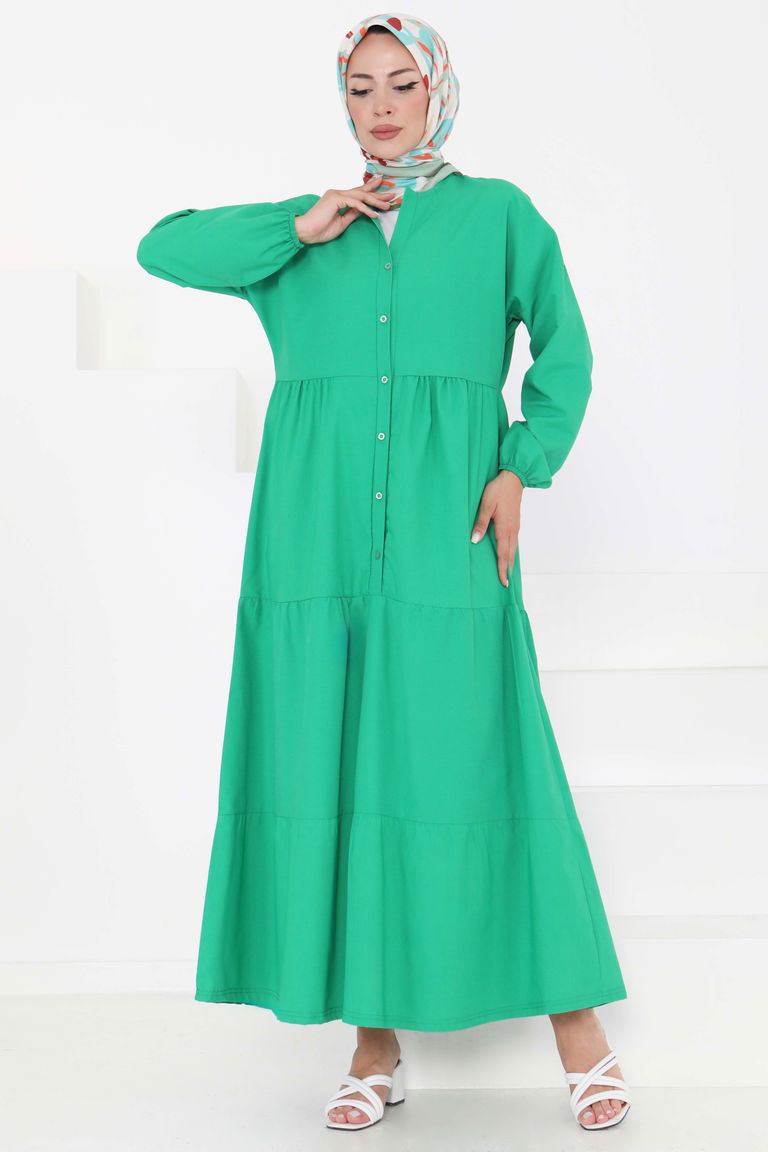 Büzgülü Pat Detaylı Elbise - 27293 - TOFİSA