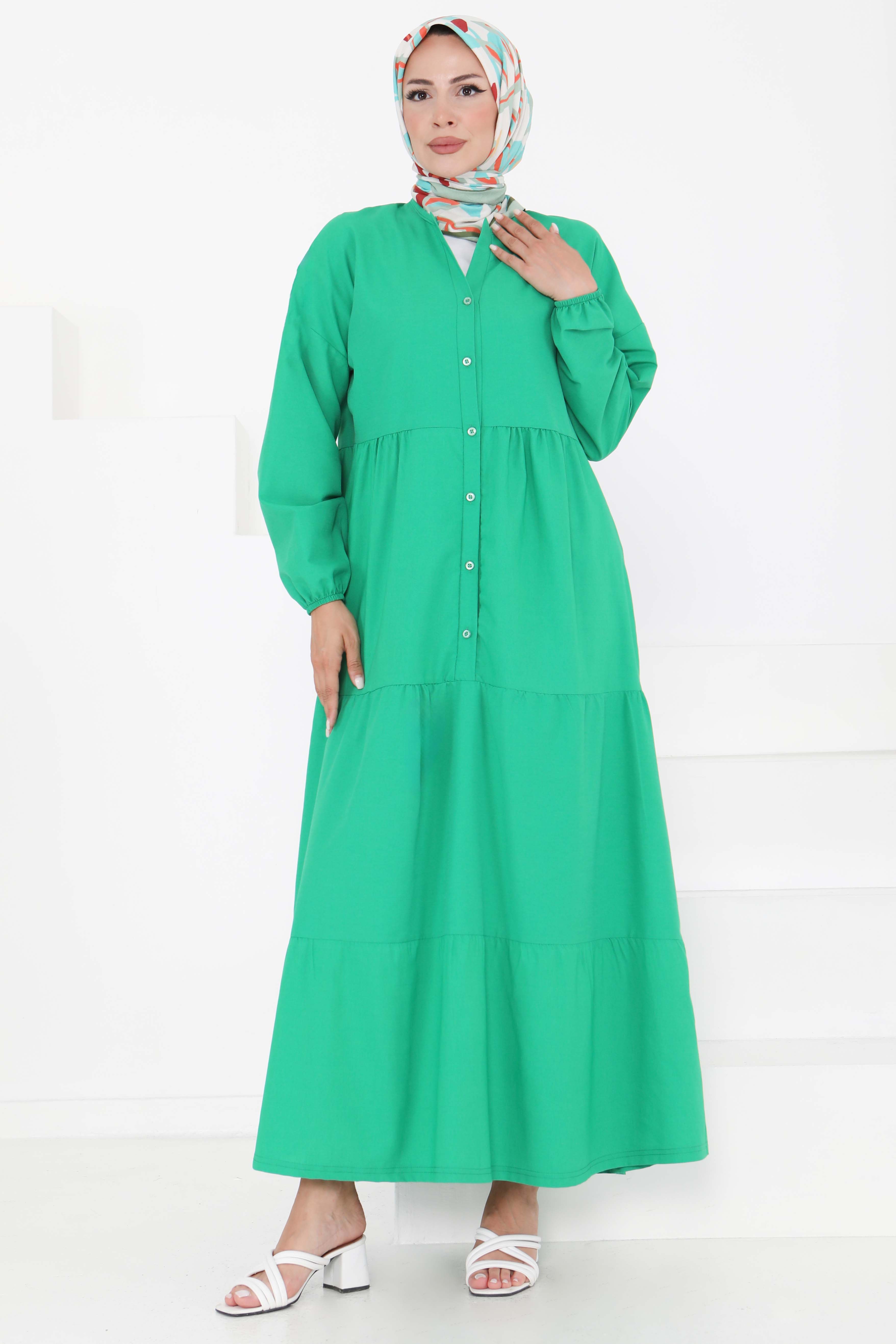 Büzgülü Pat Detaylı Elbise - 27293 - 4