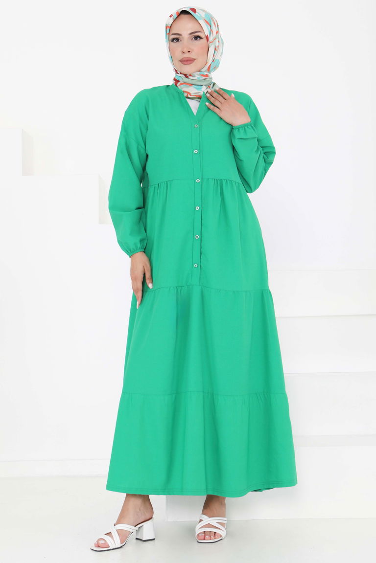 Büzgülü Pat Detaylı Elbise - 27293 - TOFİSA