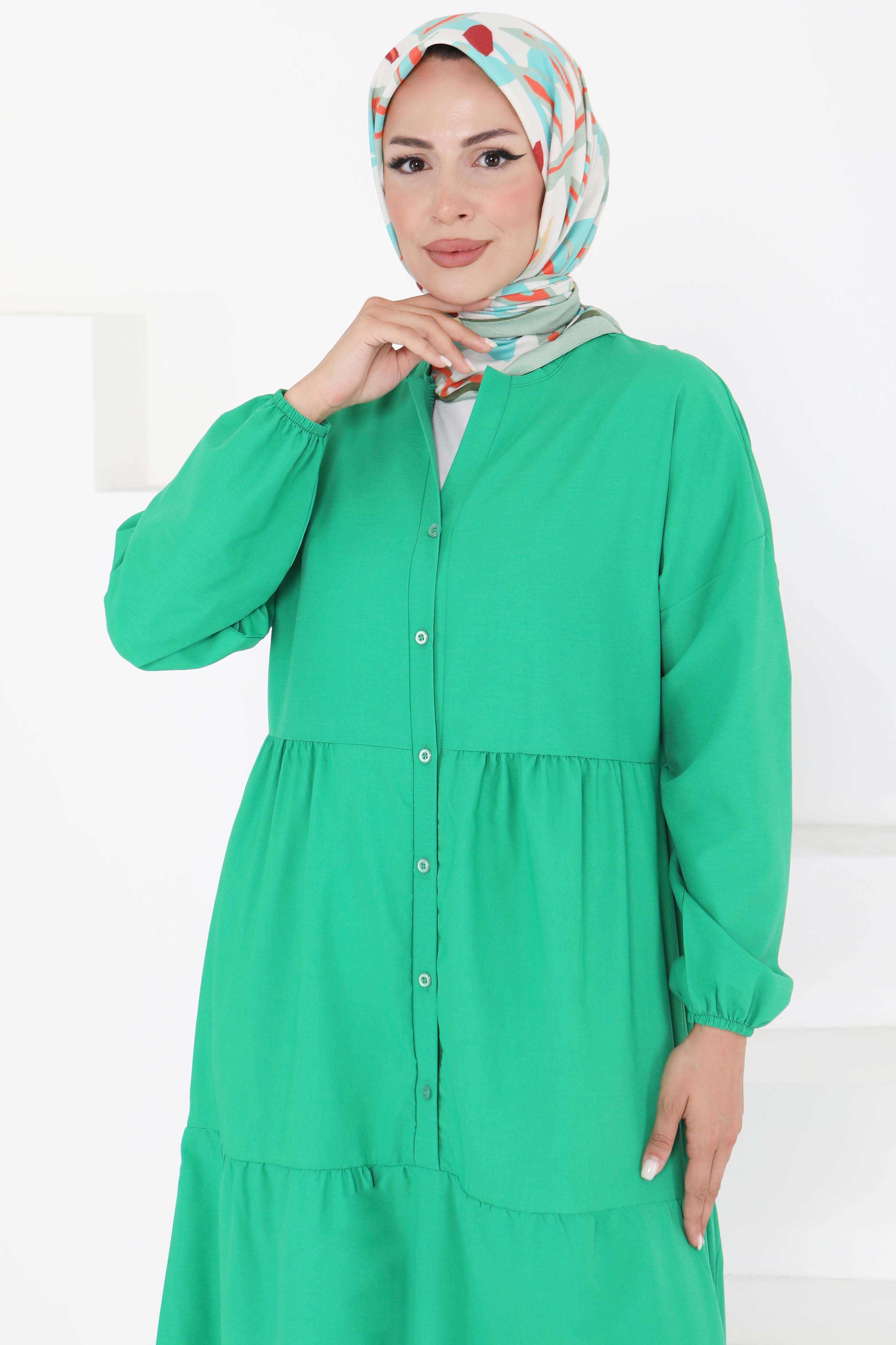Büzgülü Pat Detaylı Elbise - 27293 - 5