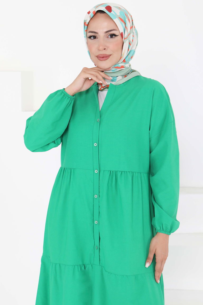 Büzgülü Pat Detaylı Elbise - 27293 - TOFİSA