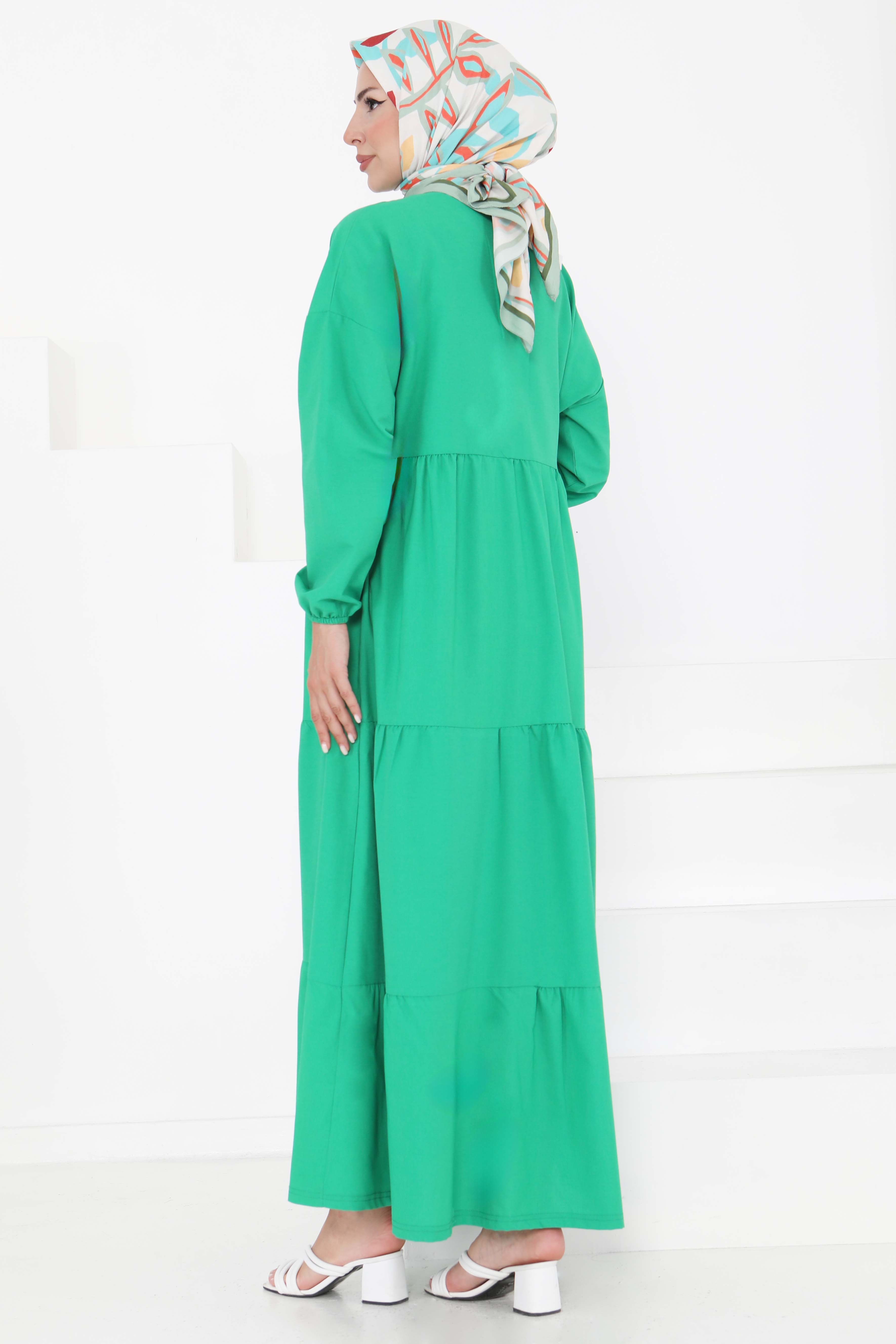 Büzgülü Pat Detaylı Elbise - 27293 - 6