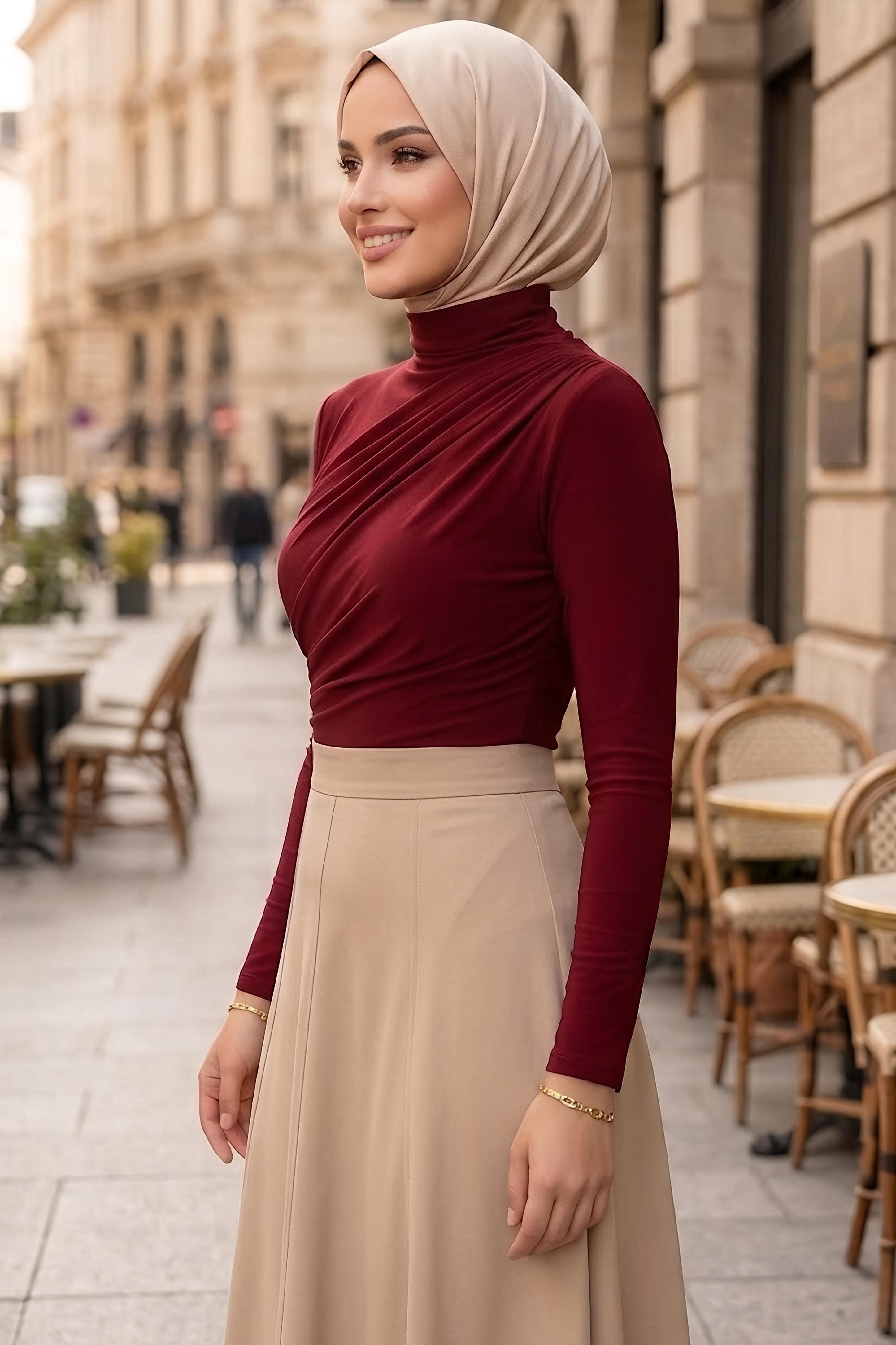Büzgülü Sandy Bluz Bordo - 28885-BORDO - 2