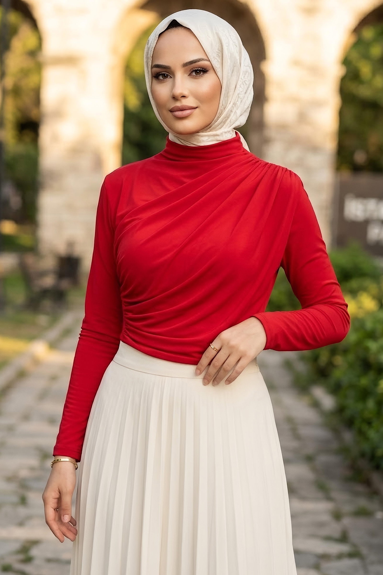 Büzgülü Sandy Bluz Kirmizi - 28885-KIRMIZI - 1