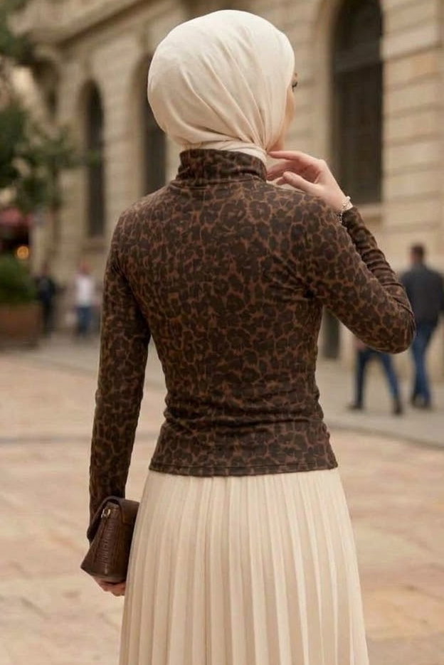 Büzgülü Yarım Balıkçı Yaka Bluz Leopar - 29088-LEOPAR - 3